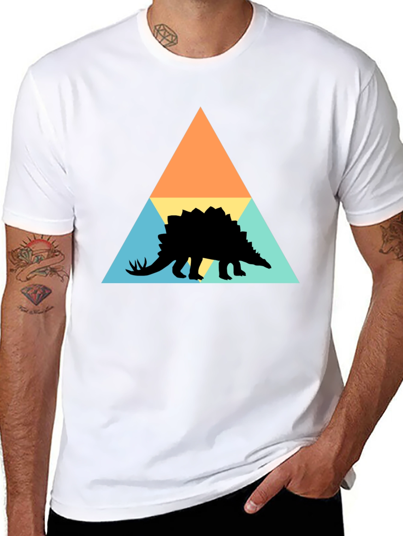 Geometric Dinosaur Graphic Tee - Modern Retro Style