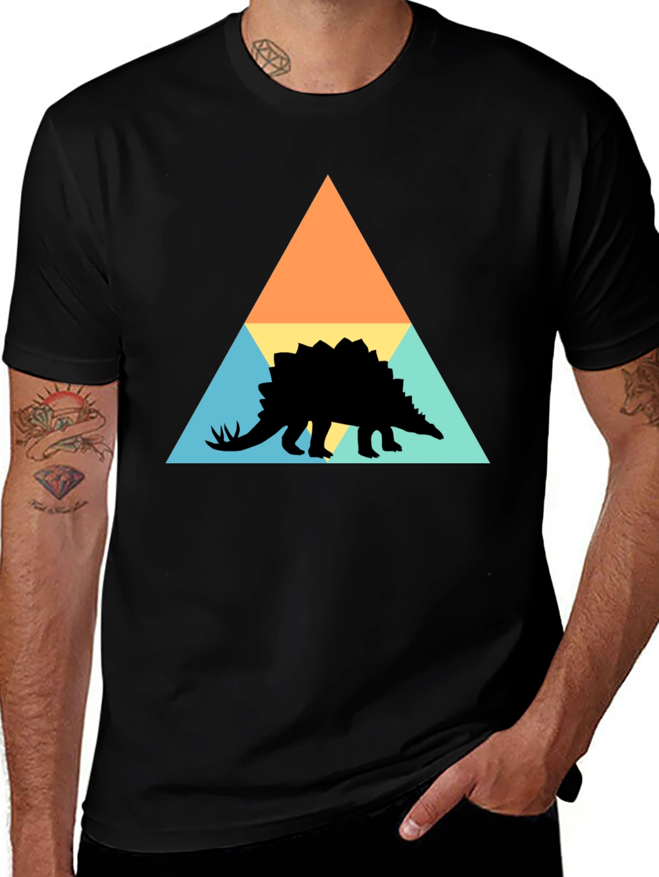 Geometric Dinosaur Graphic Tee - Modern Retro Style