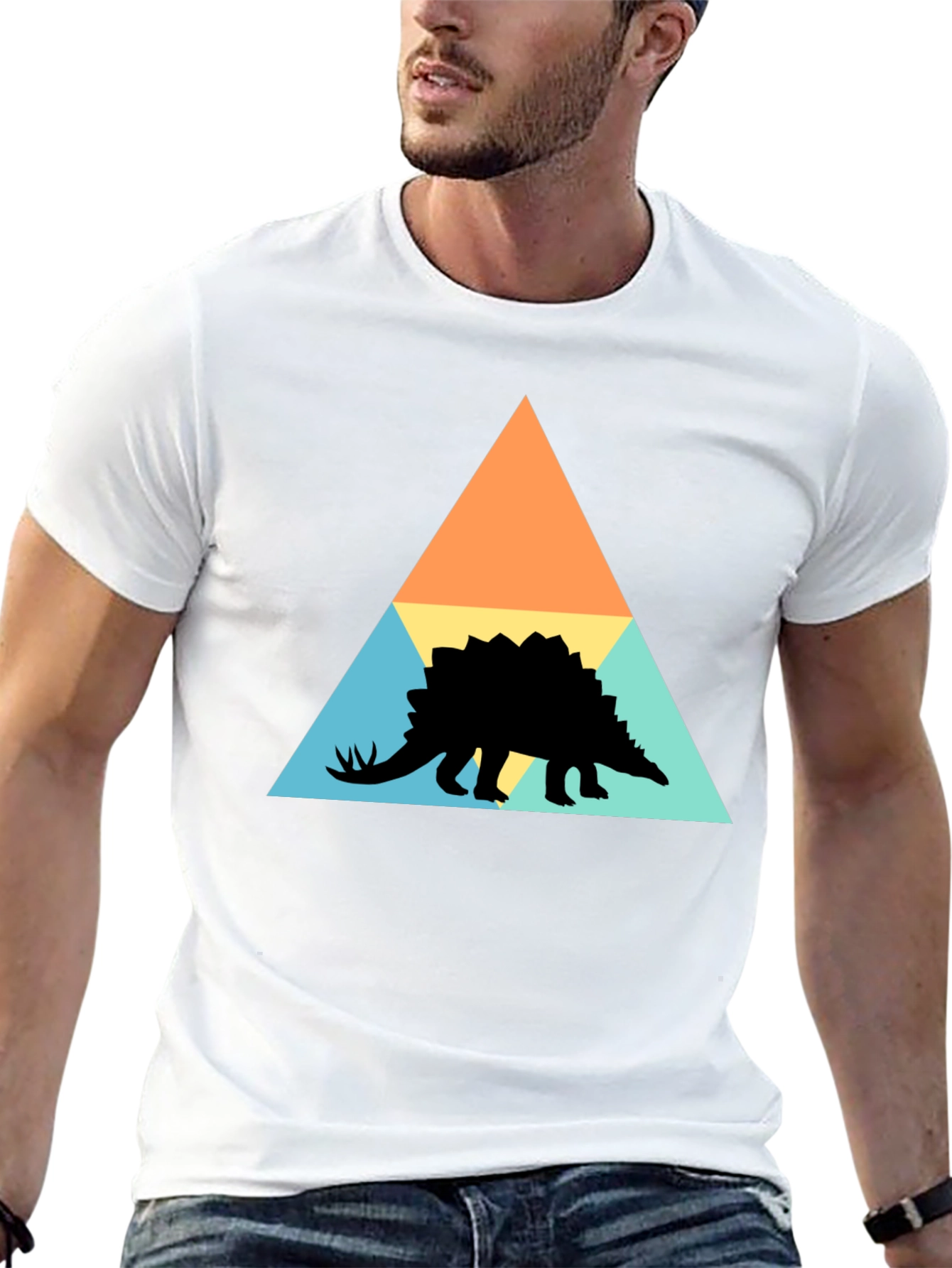 Geometric Dinosaur Graphic Tee - Modern Retro Style