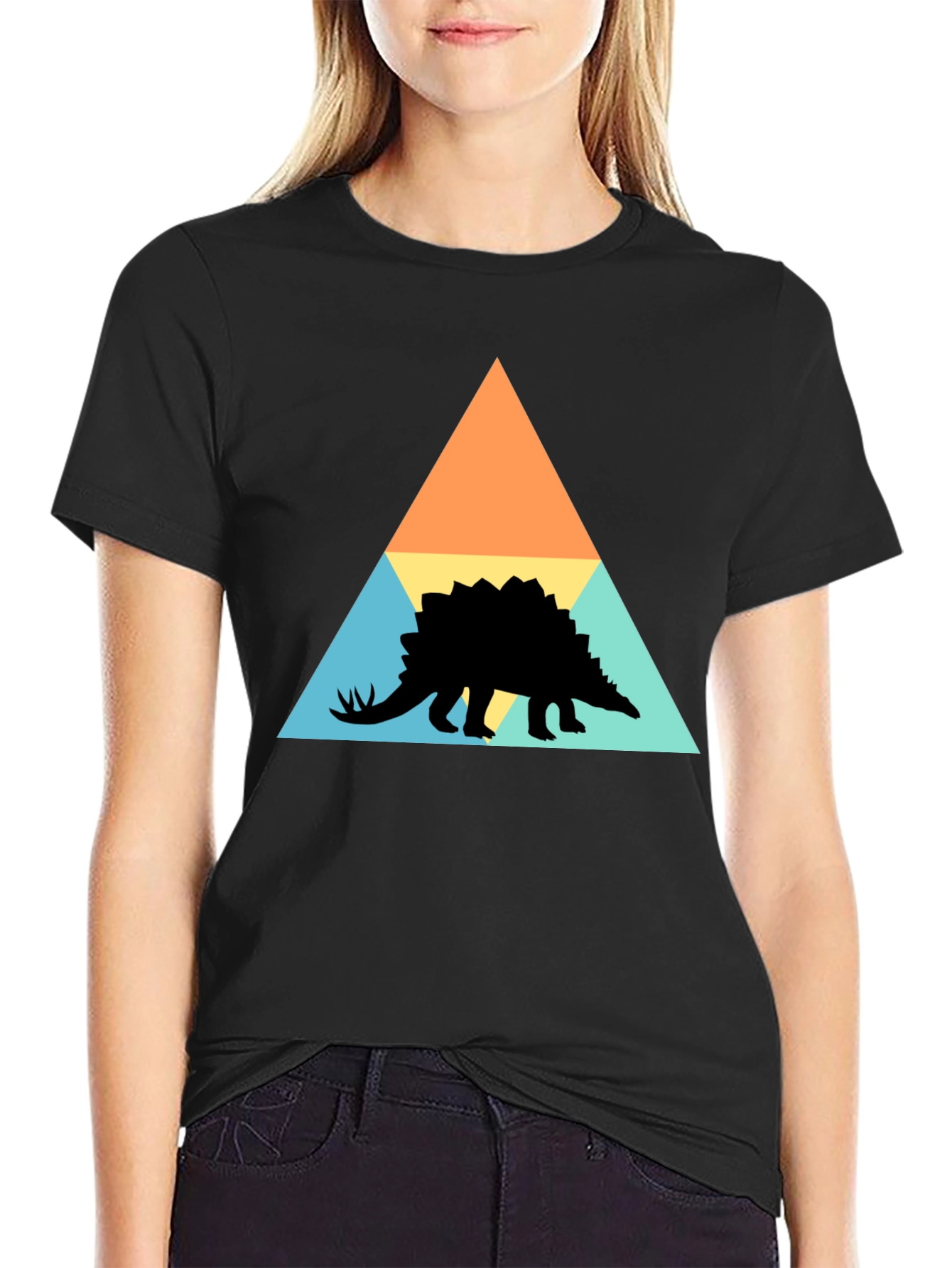 Geometric Dinosaur Graphic Tee - Modern Retro Style
