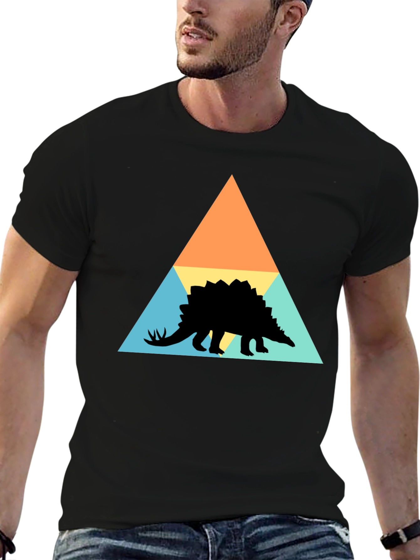 Geometric Dinosaur Graphic Tee - Modern Retro Style