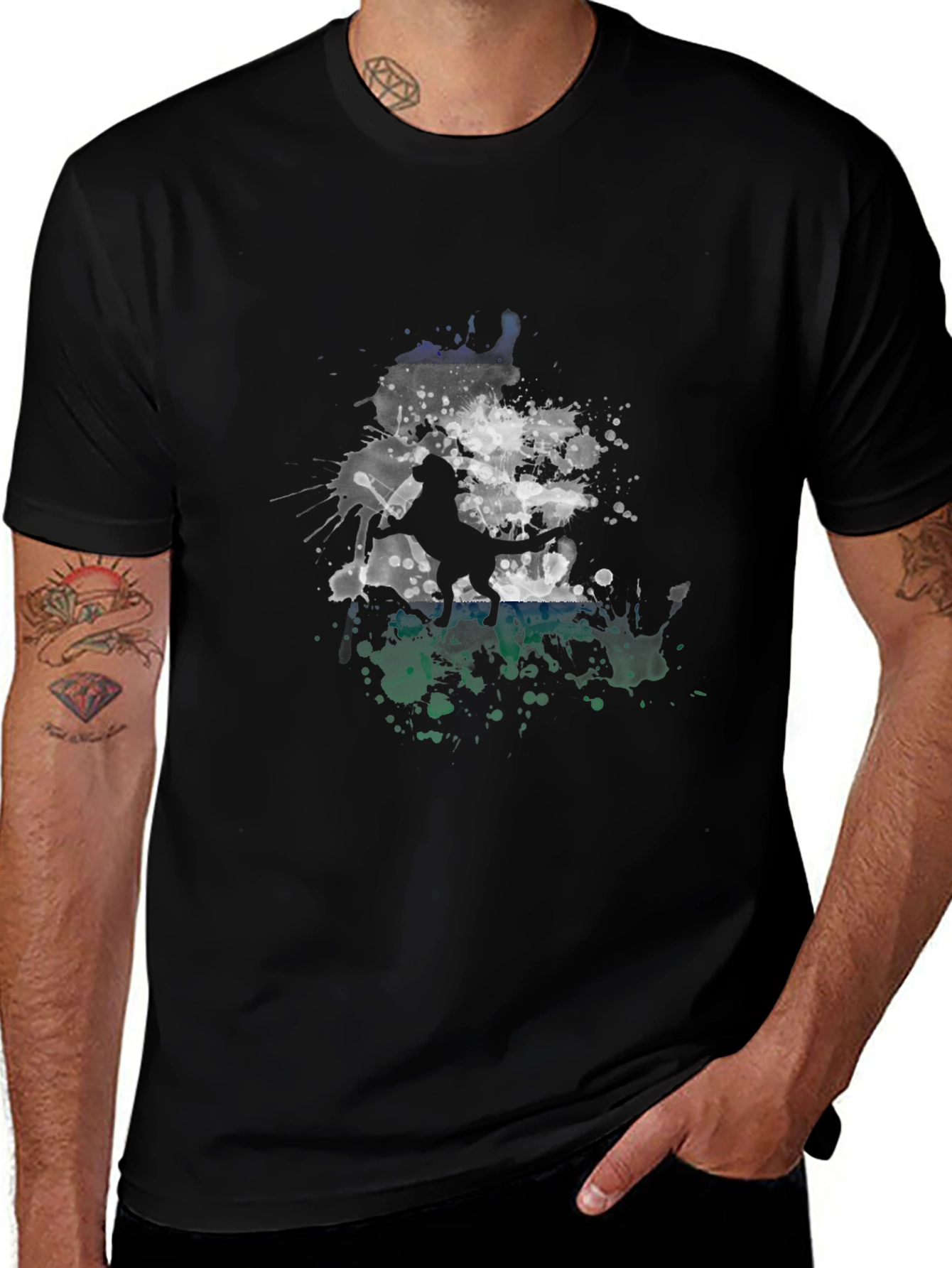 Abstract Dog Graphic Print Mens Black Tee