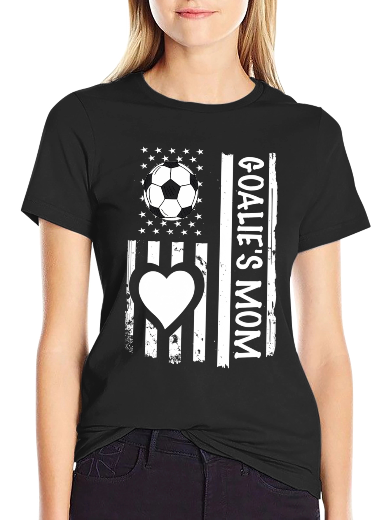 Goalies Mom USA Flag T-Shirt
