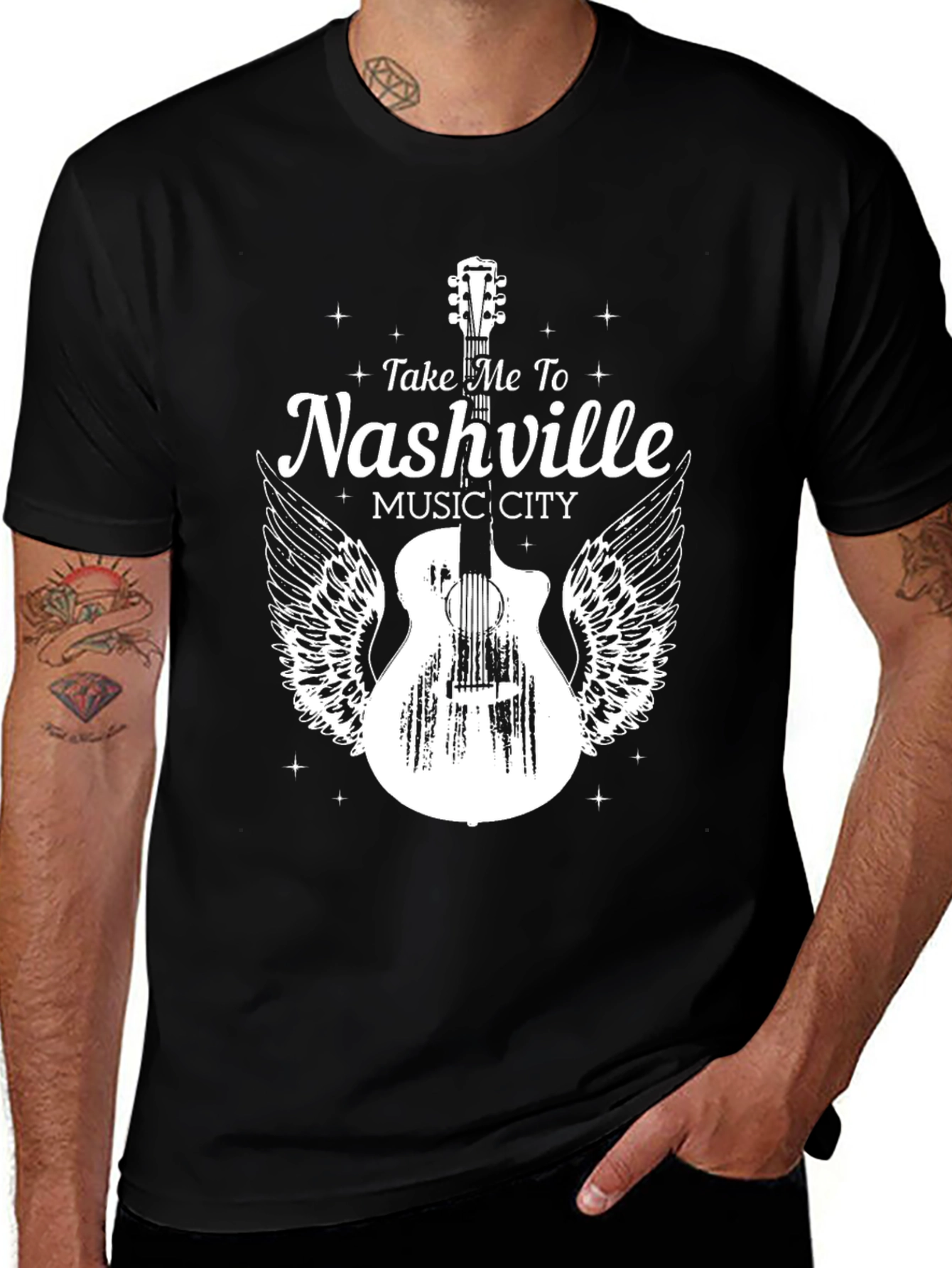 Nashville Music City Guitar Graphic T-Shirt