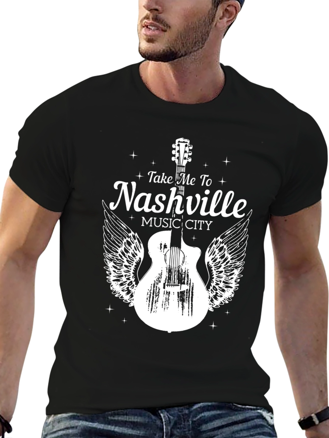 Nashville Music City Guitar Graphic T-Shirt