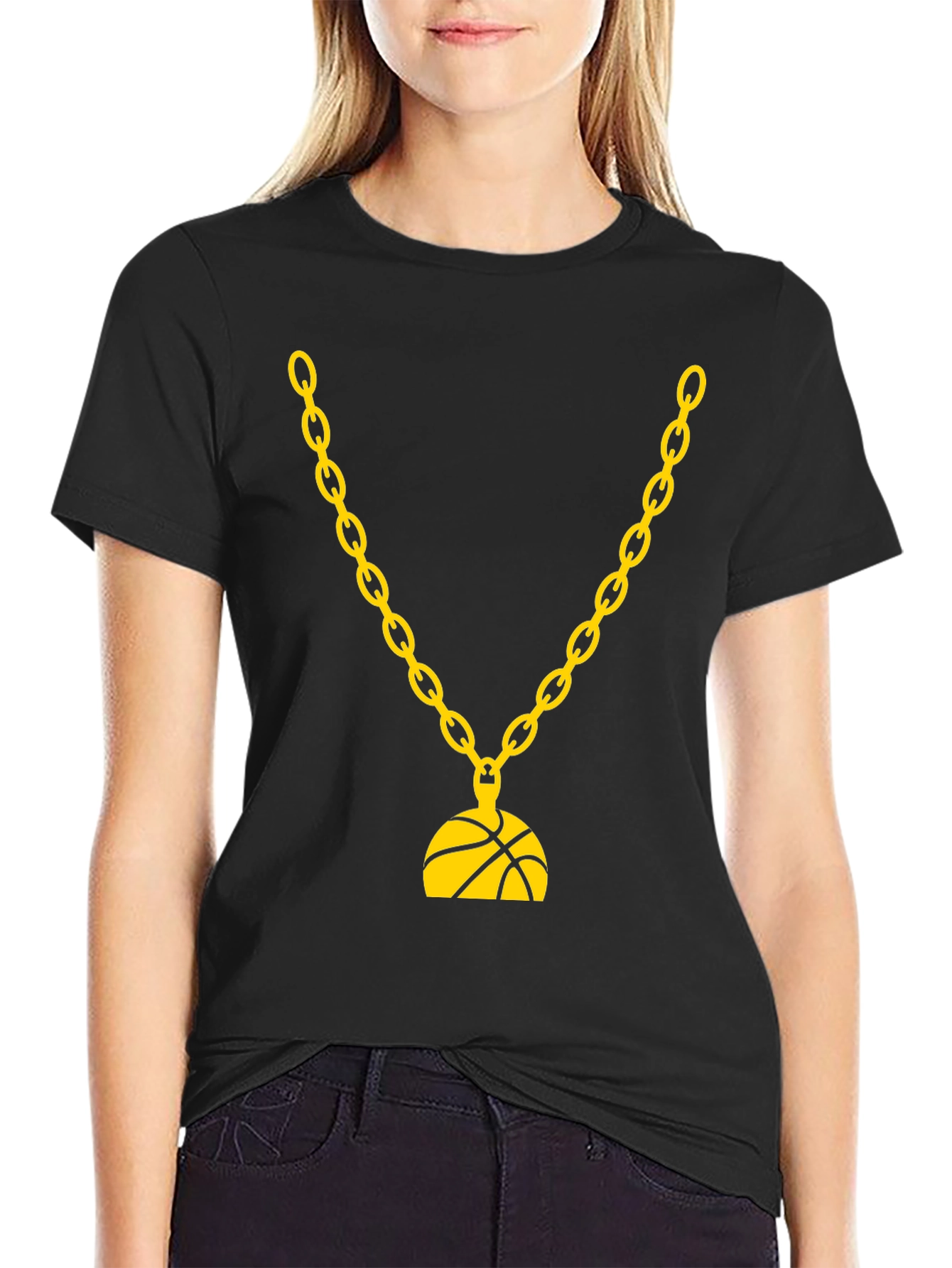 Gold Chain Basketball Graphic Tee - Classic Fit