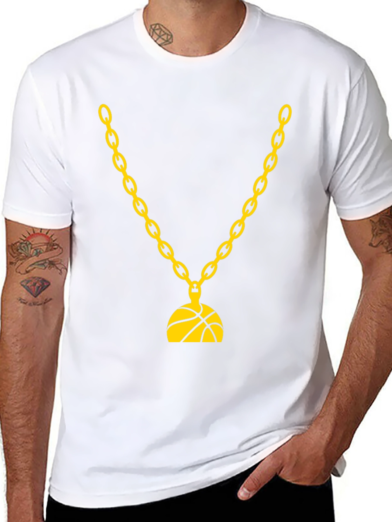 Gold Chain Basketball Graphic Tee - Classic Fit