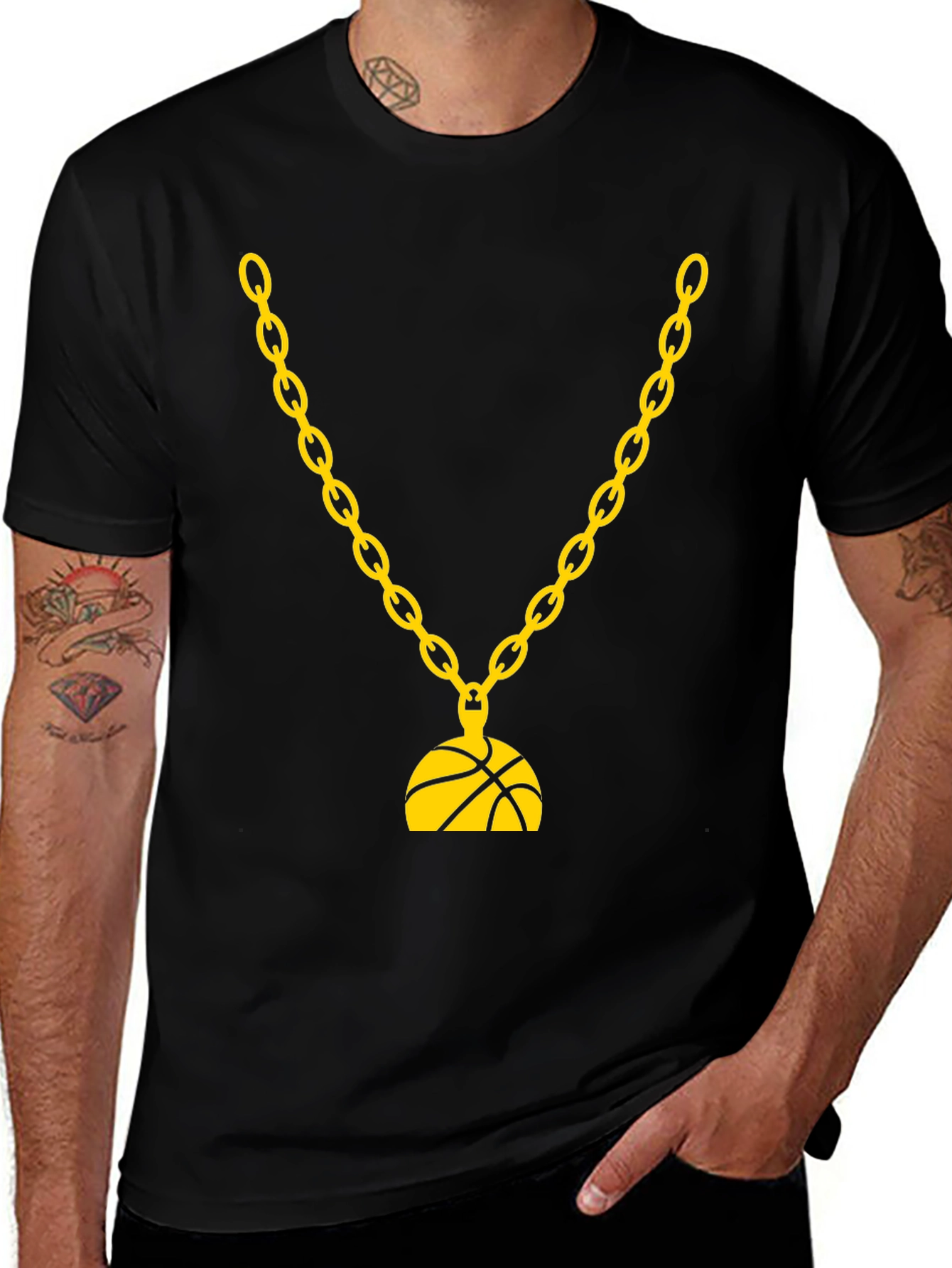 Gold Chain Basketball Graphic Tee - Classic Fit