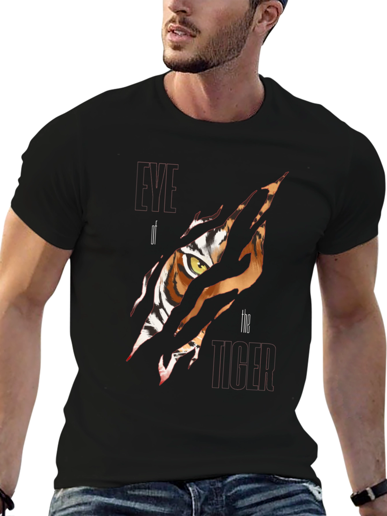 Tiger Eye Graphic Print Mens Black T-Shirt