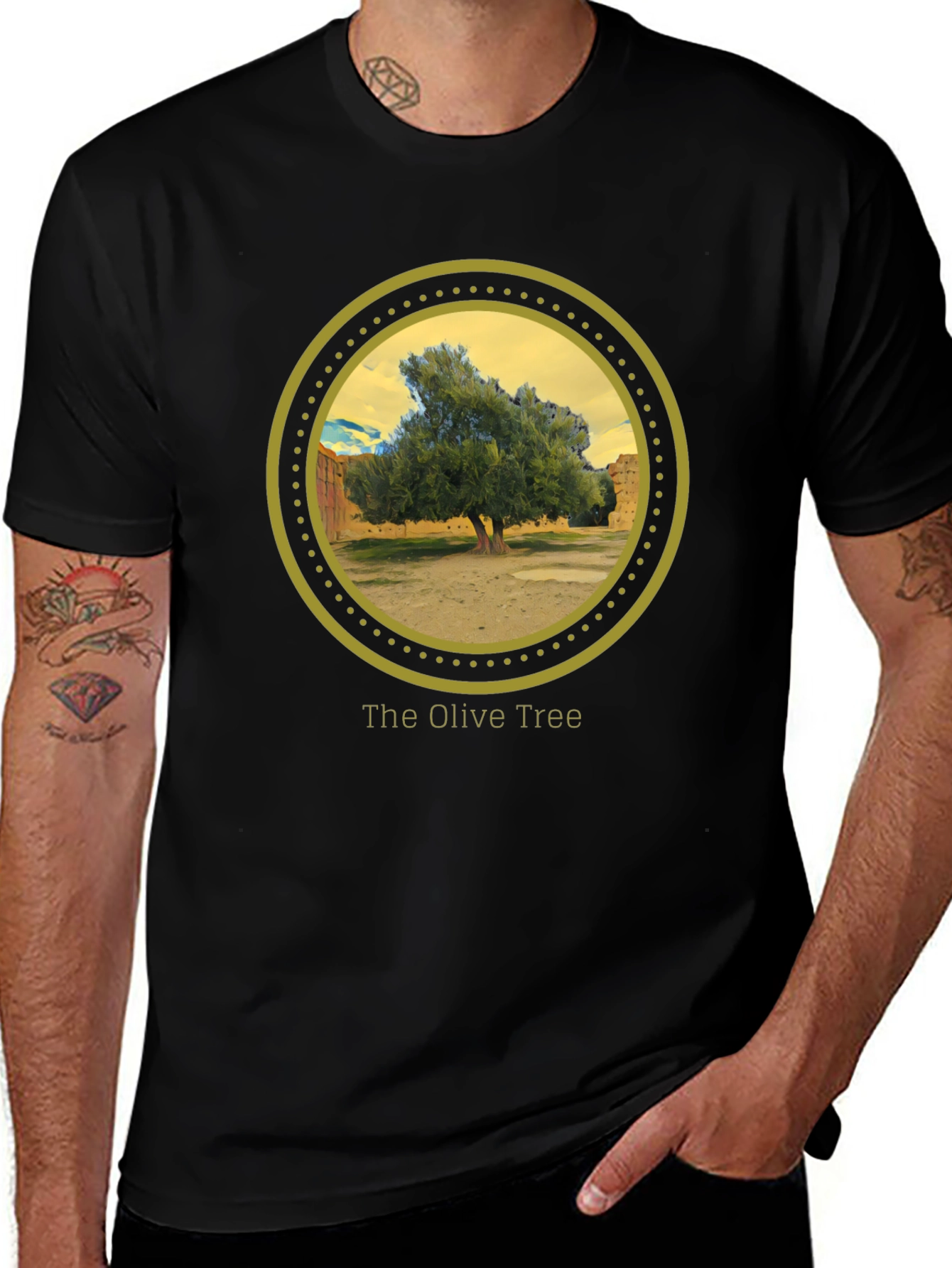Olive Tree Graphic Tee - Nature Inspired Black T-Shirt