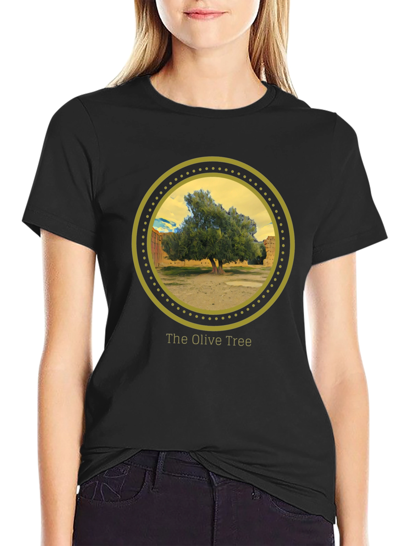 Olive Tree Graphic Tee - Nature Inspired Black T-Shirt