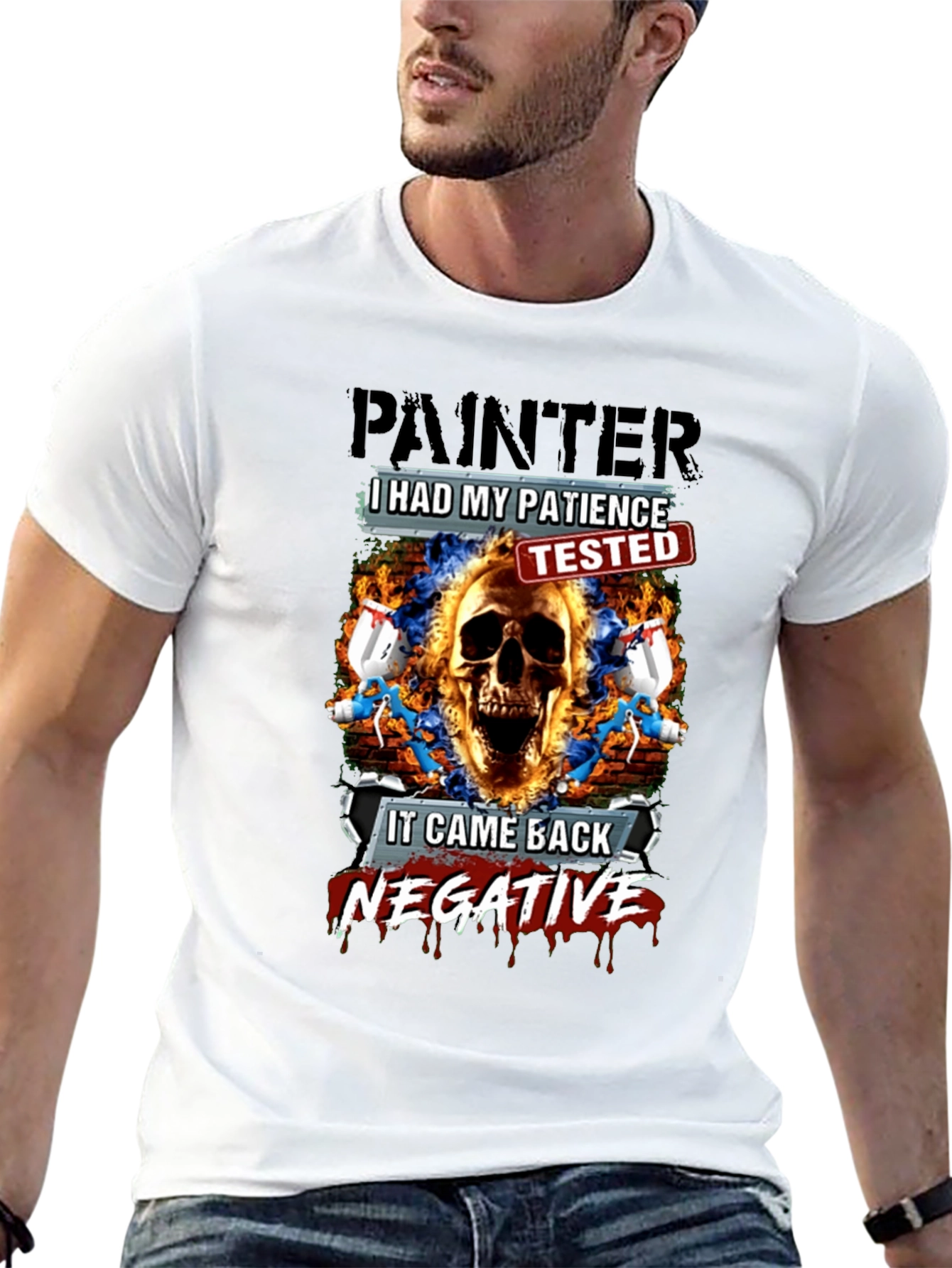 Painter Patience Tested Skull Graphic T-Shirt