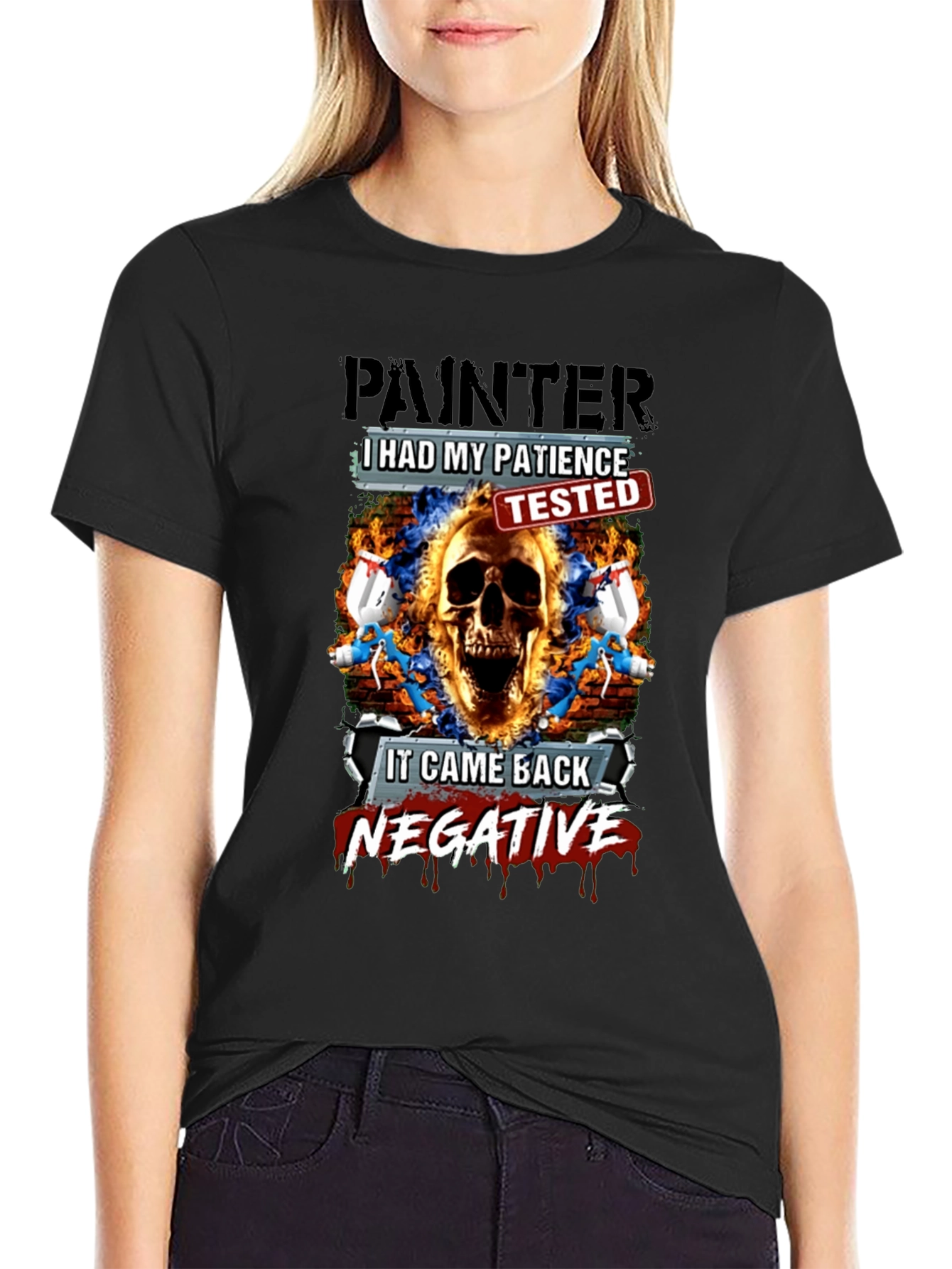 Painter Patience Tested Skull Graphic T-Shirt