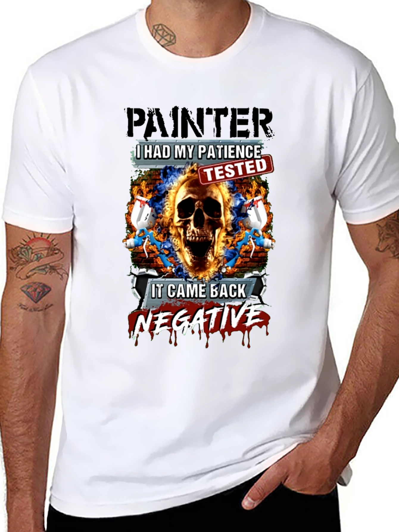 Painter Patience Tested Skull Graphic T-Shirt