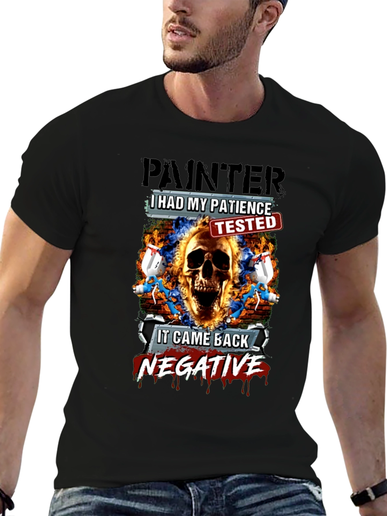 Painter Patience Tested Skull Graphic T-Shirt