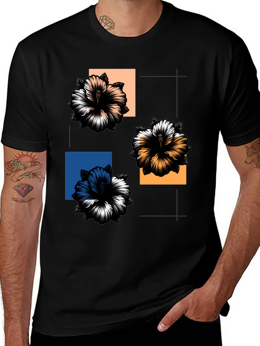 Floral Squares Graphic Tee - Modern Casual Style