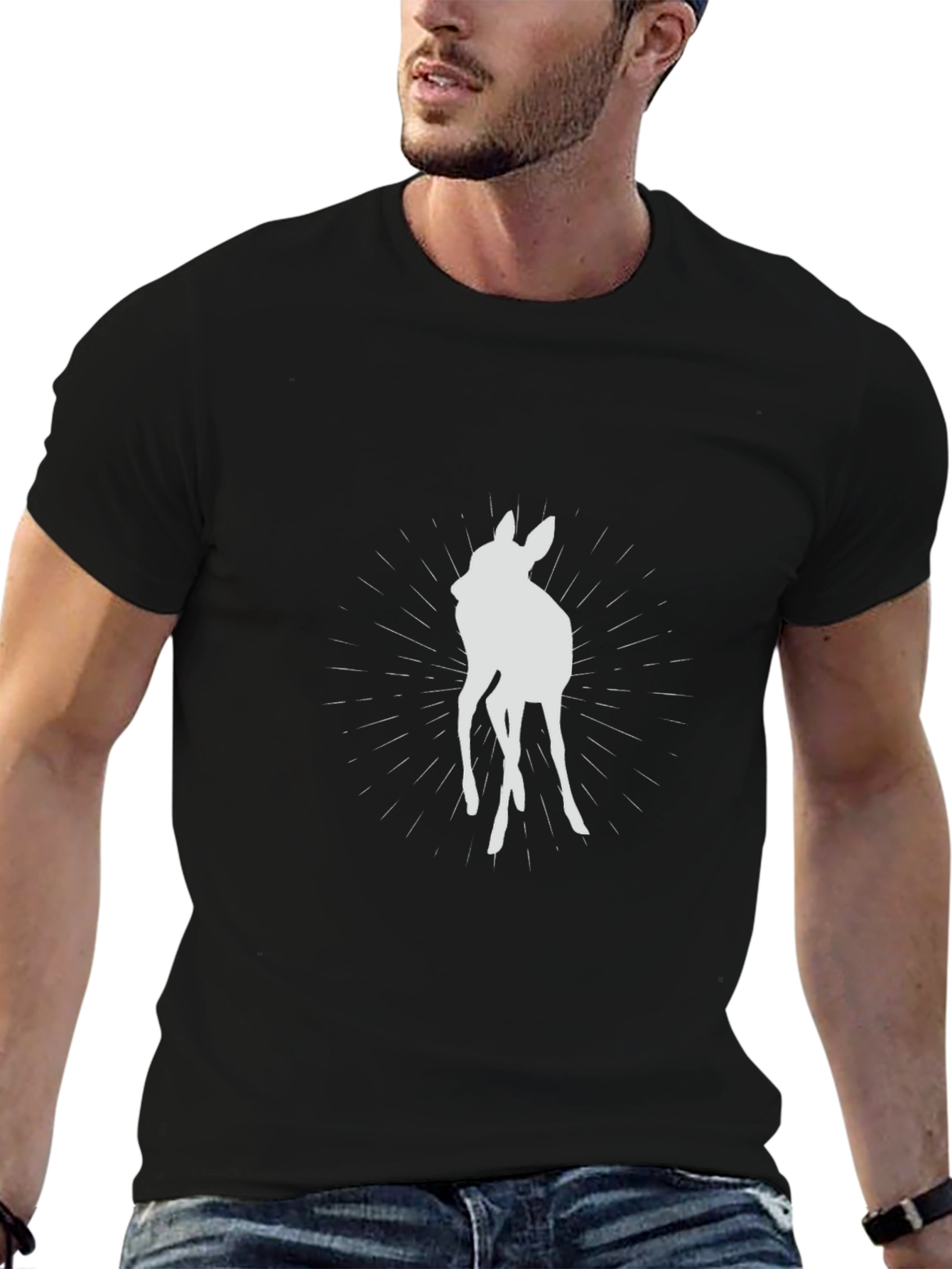 Deer Silhouette Graphic Tee - Black Casual Shirt