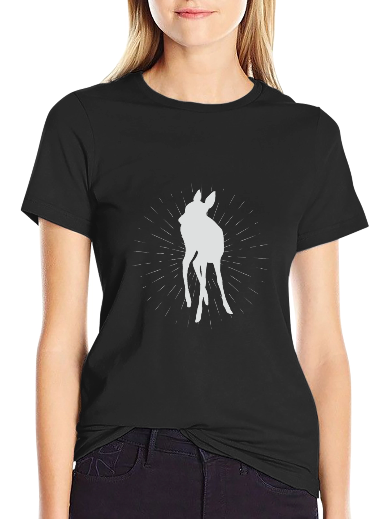 Deer Silhouette Graphic Tee - Black Casual Shirt