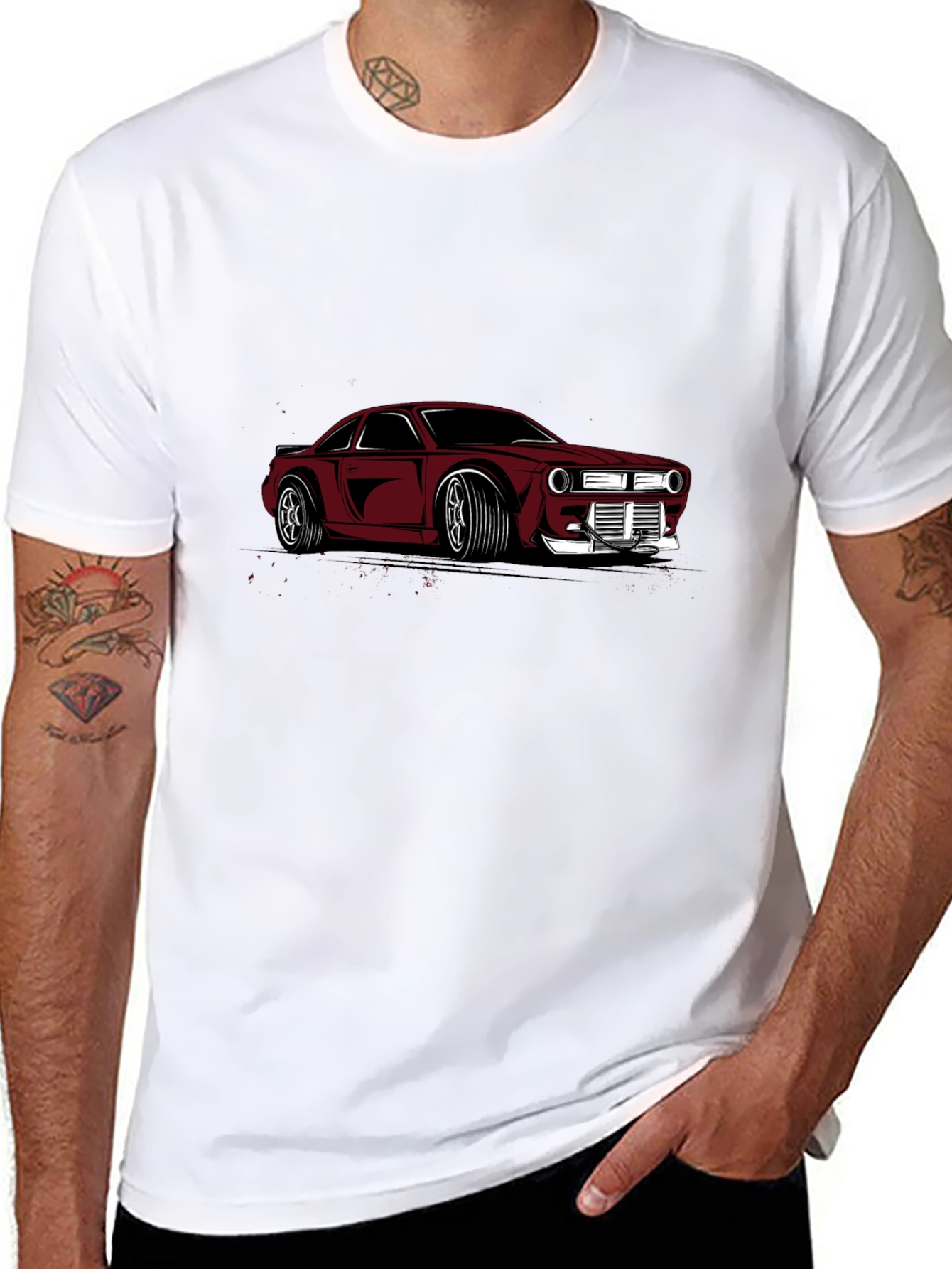Retro Car Graphic T-Shirt - Black Crew Neck Tee