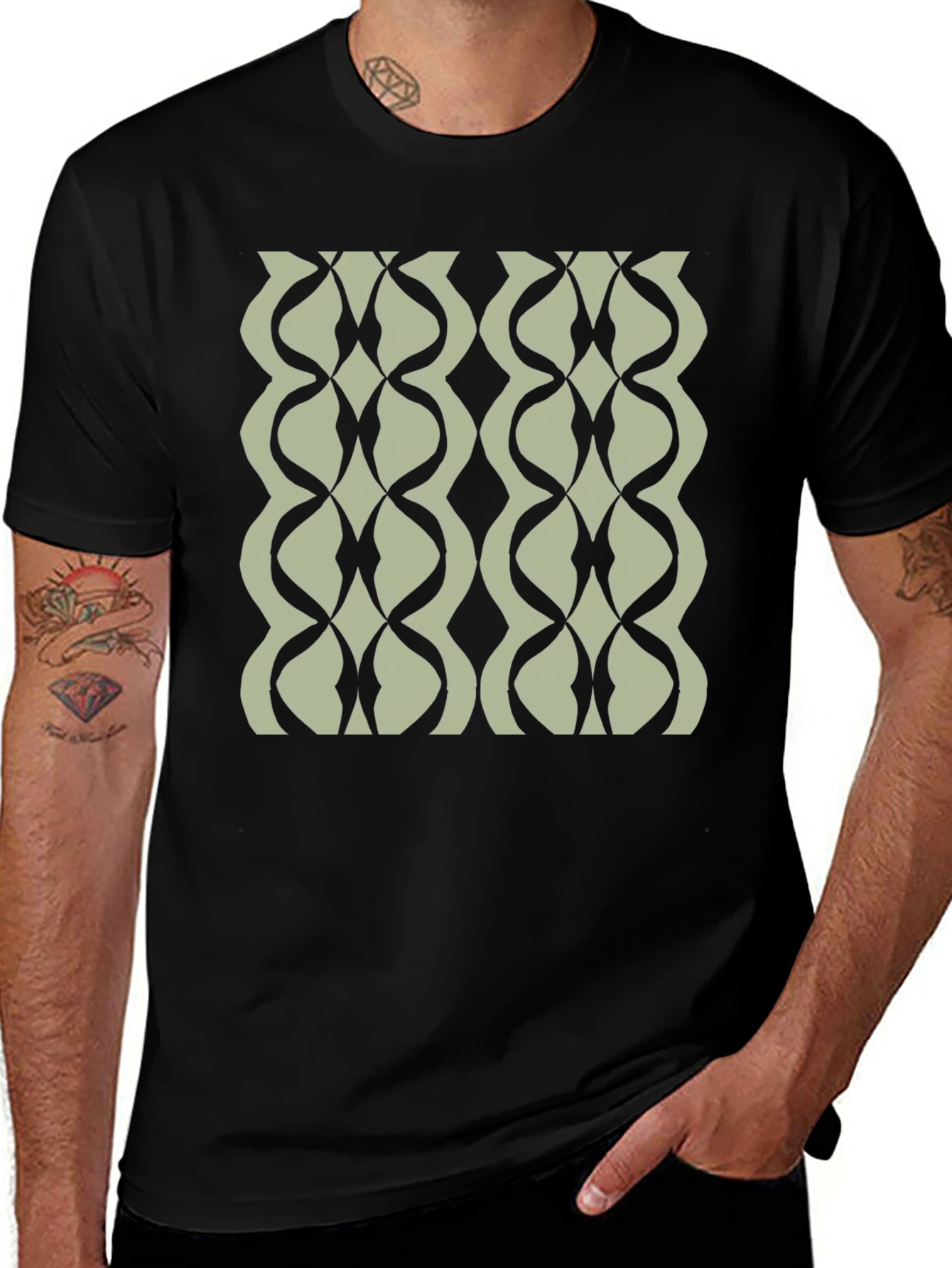 Geometric Wave Black T-Shirt