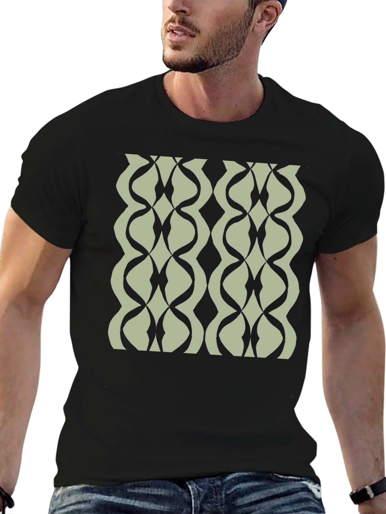 Geometric Wave Black T-Shirt