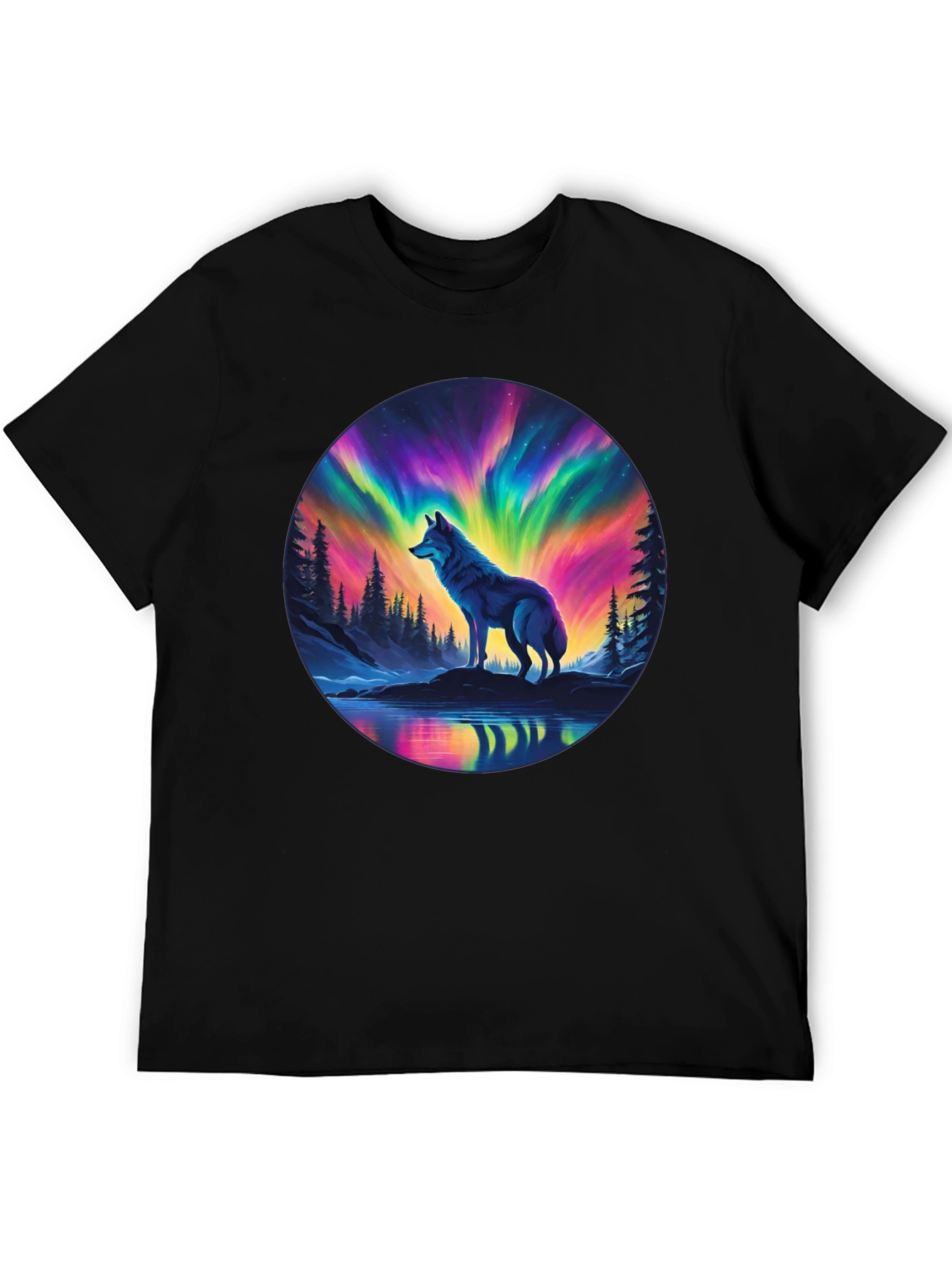 Aurora Wolf Graphic Tee - Mens Black T-Shirt