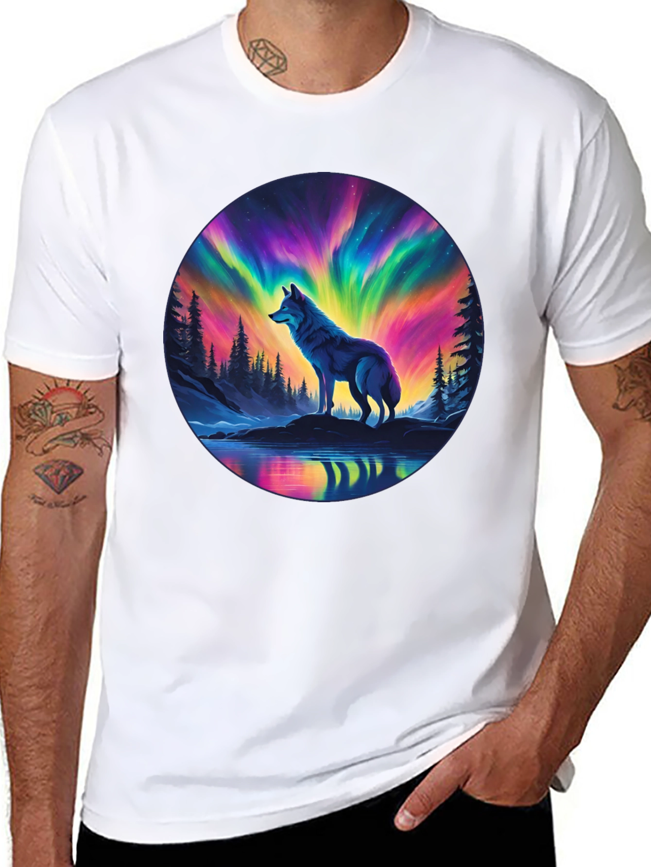 Aurora Wolf Graphic Tee - Mens Black T-Shirt