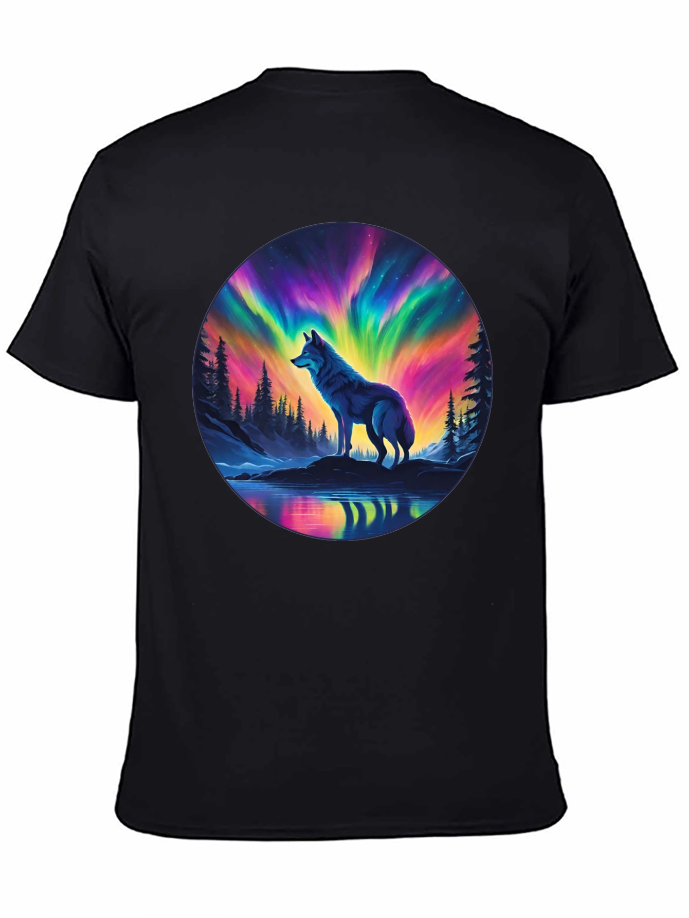 Aurora Wolf Graphic Tee - Mens Black T-Shirt