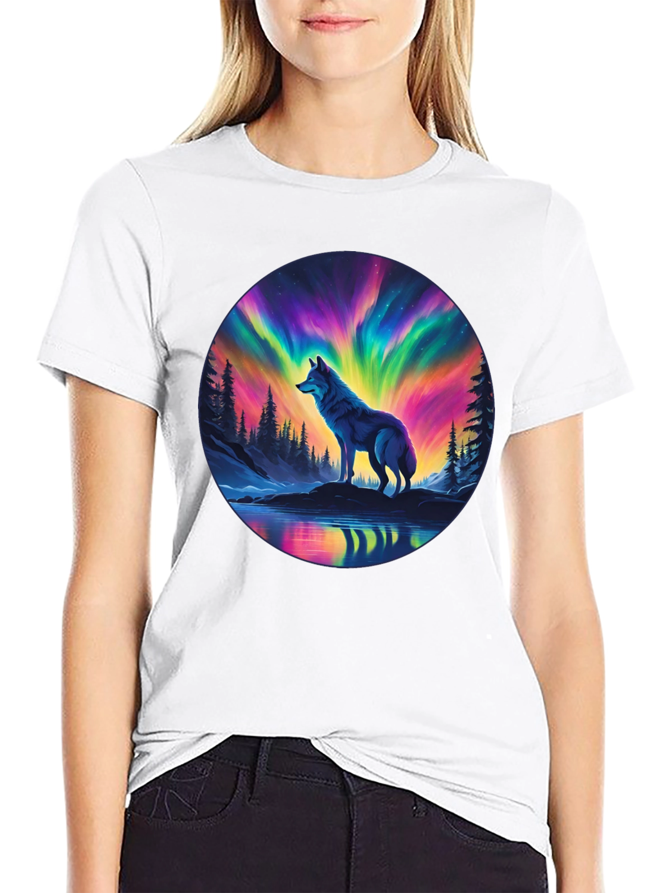 Aurora Wolf Graphic Tee - Mens Black T-Shirt
