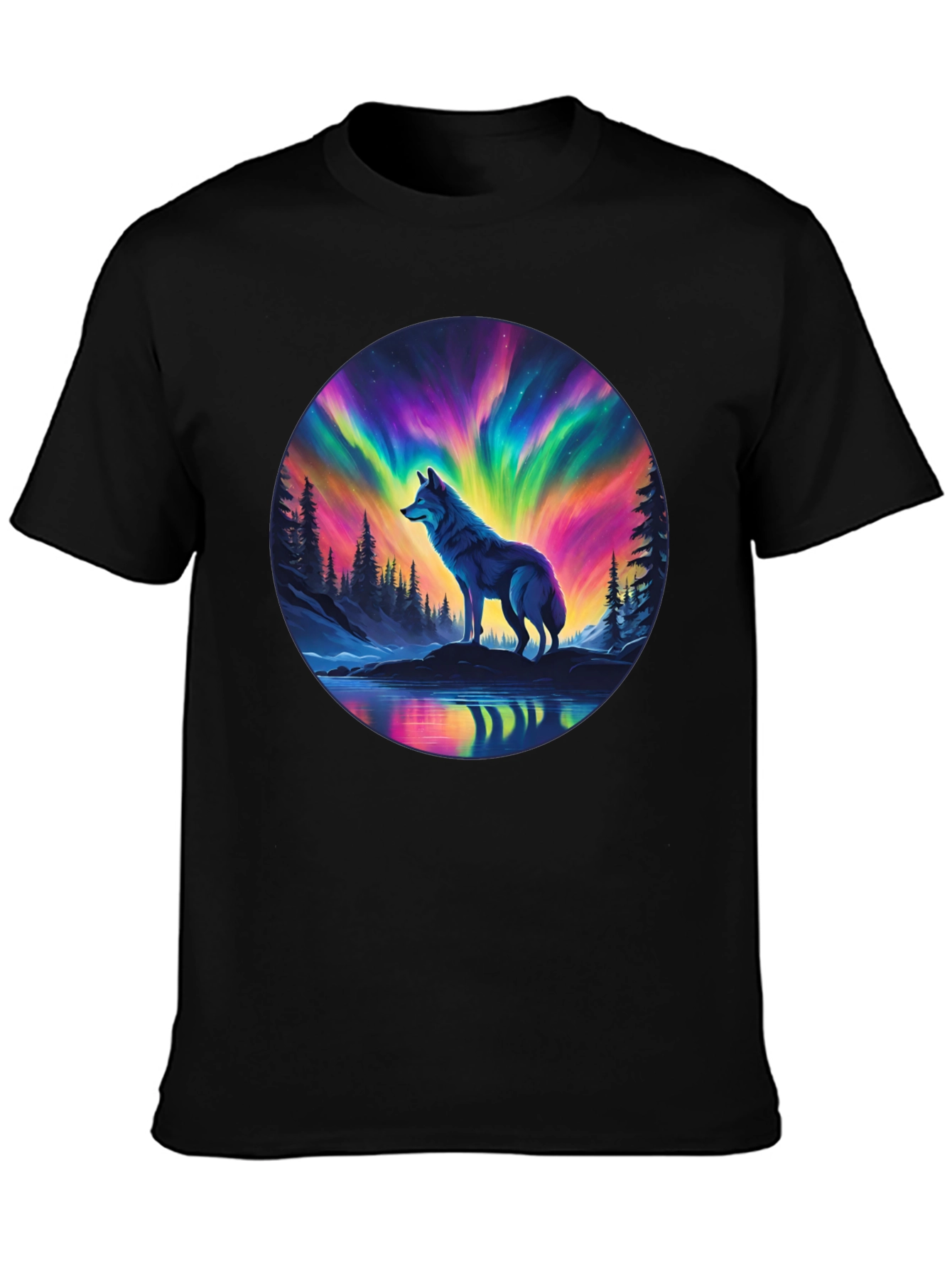 Aurora Wolf Graphic Tee - Mens Black T-Shirt