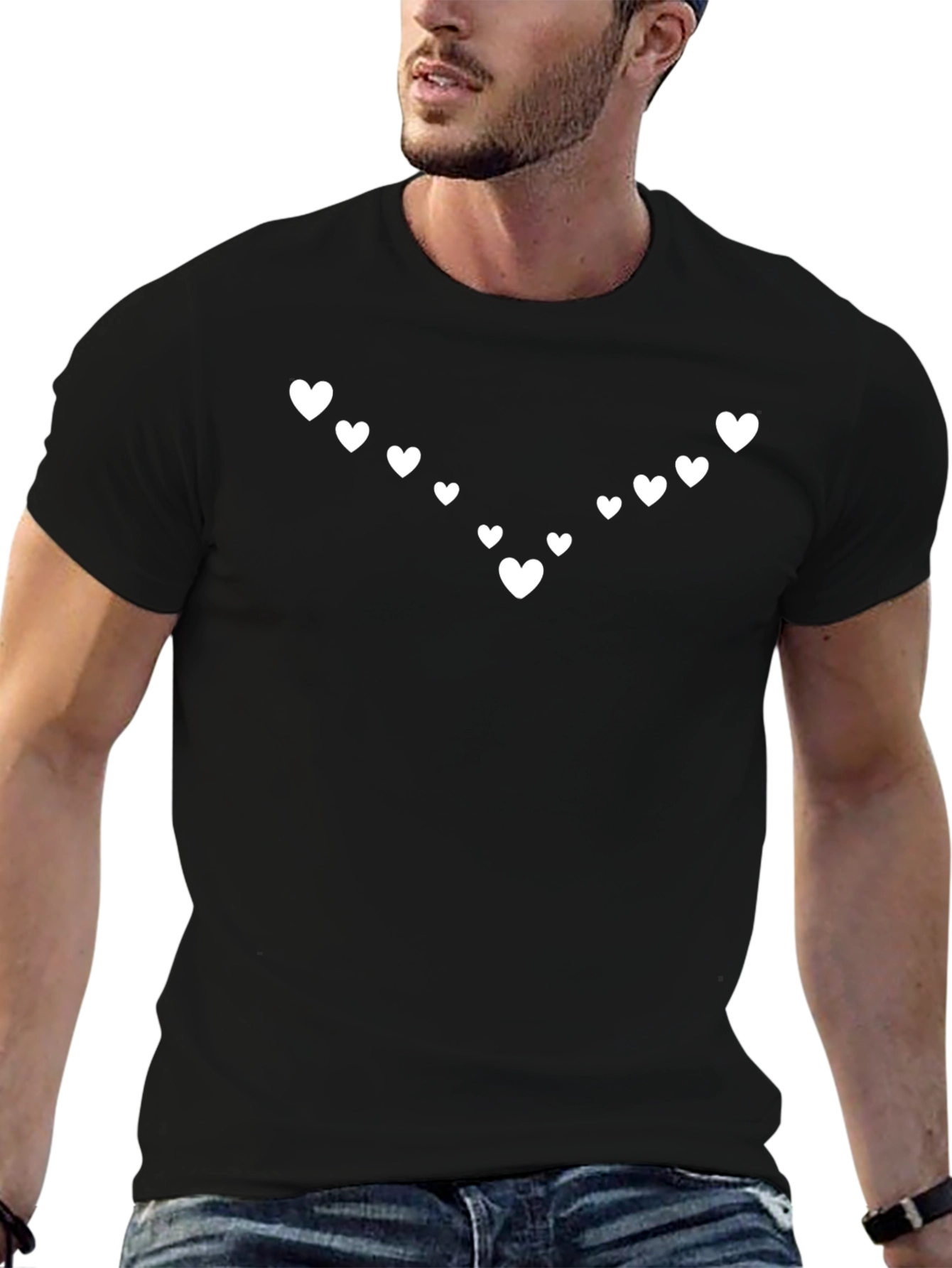 Heart Pattern Black T-Shirt