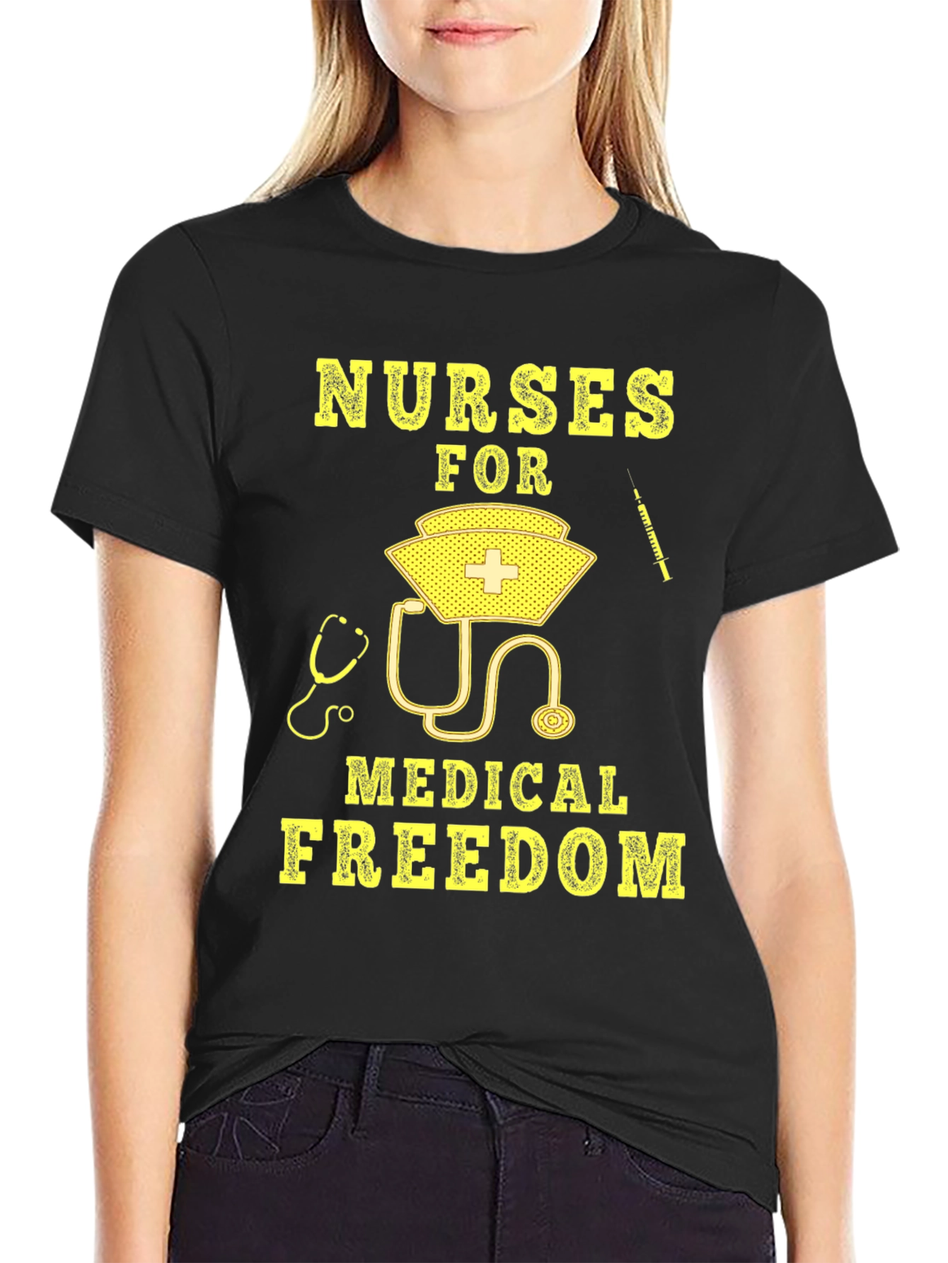 Nurses For Medical Freedom Black Graphic T-Shirt