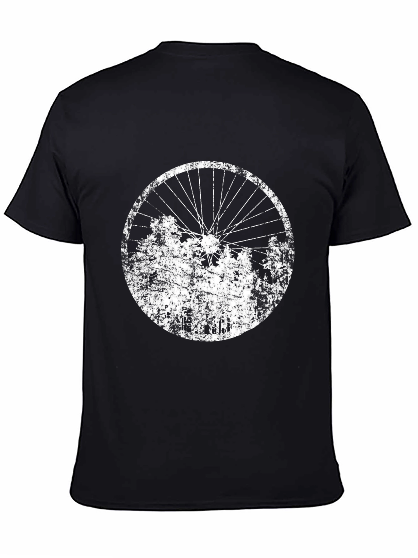 Distressed Bike Wheel Graphic Tee - Black