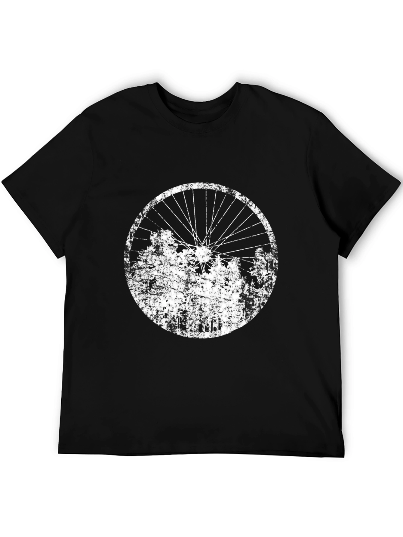 Distressed Bike Wheel Graphic Tee - Black