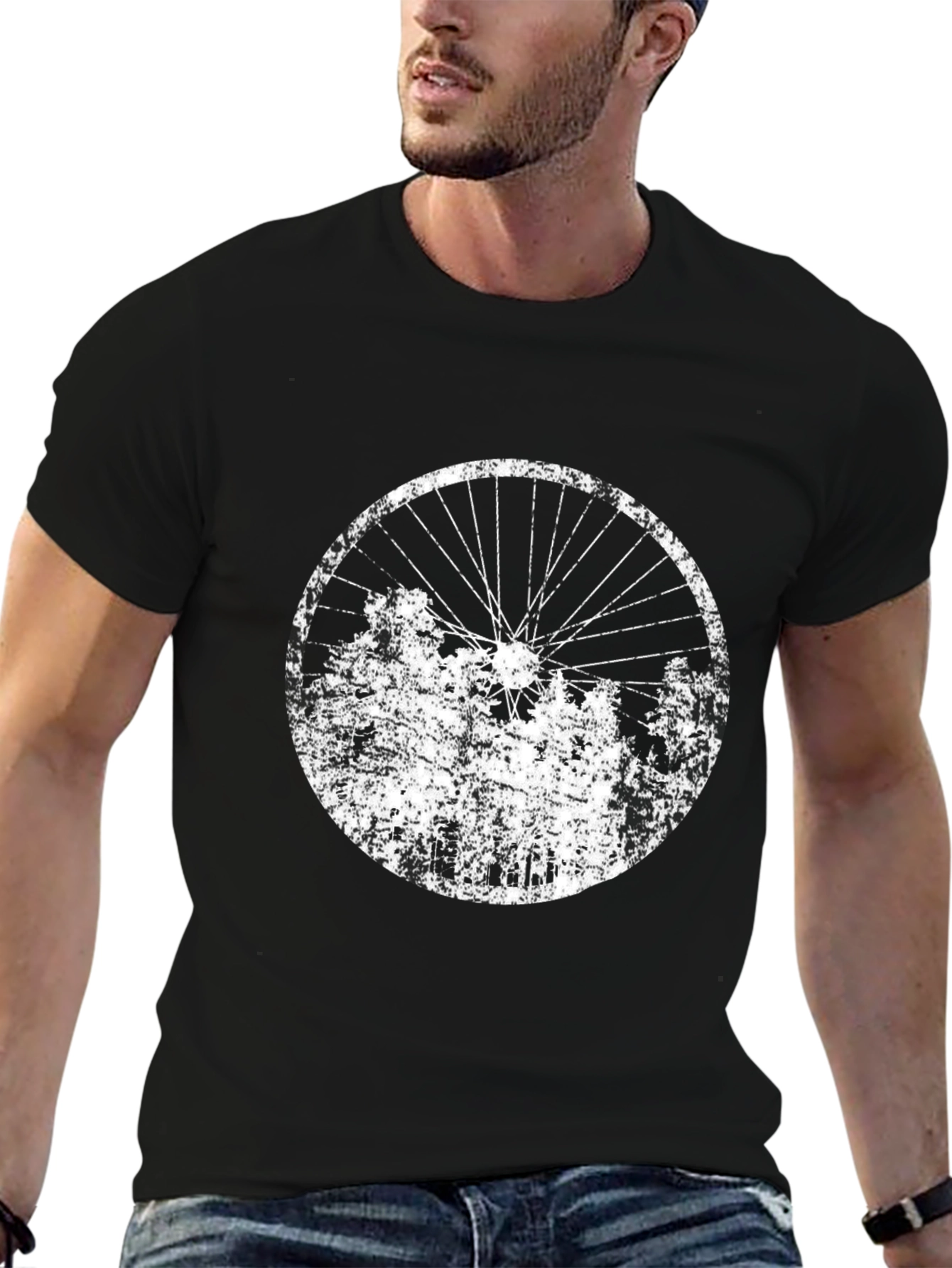 Distressed Bike Wheel Graphic Tee - Black