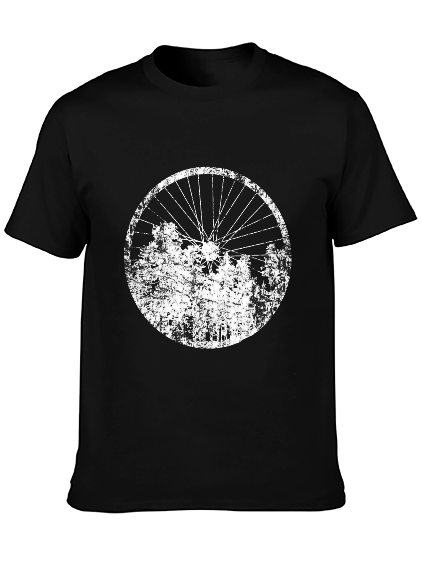 Distressed Bike Wheel Graphic Tee - Black