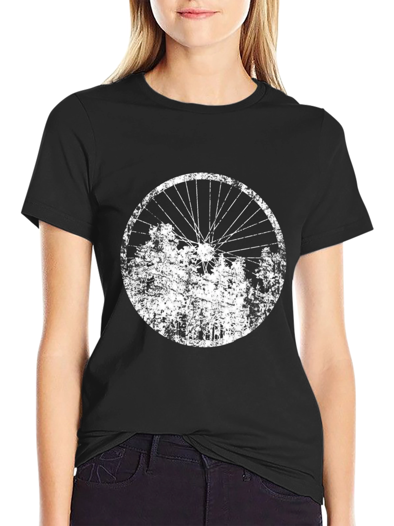 Distressed Bike Wheel Graphic Tee - Black