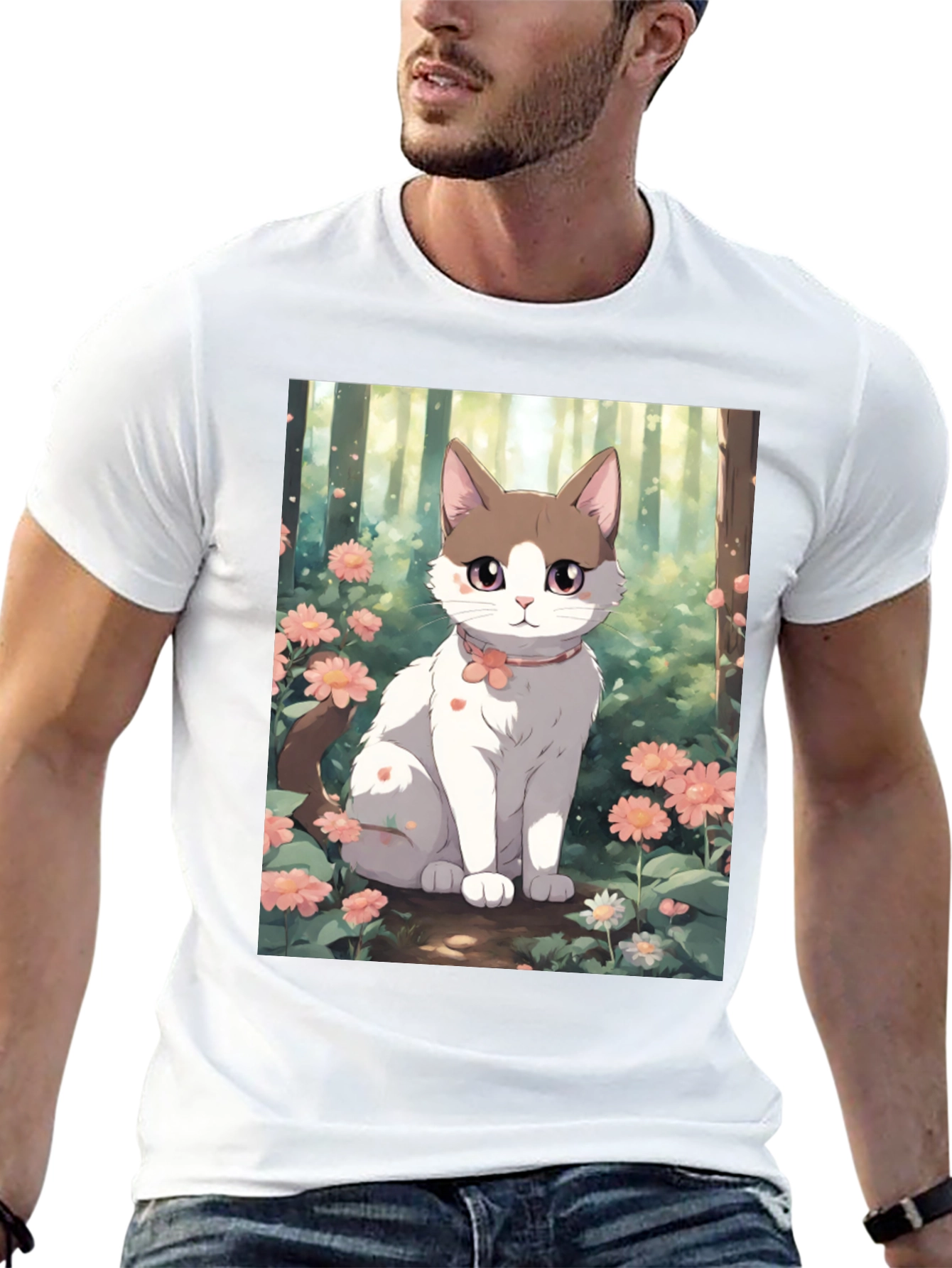 Anime Cat Floral T-Shirt