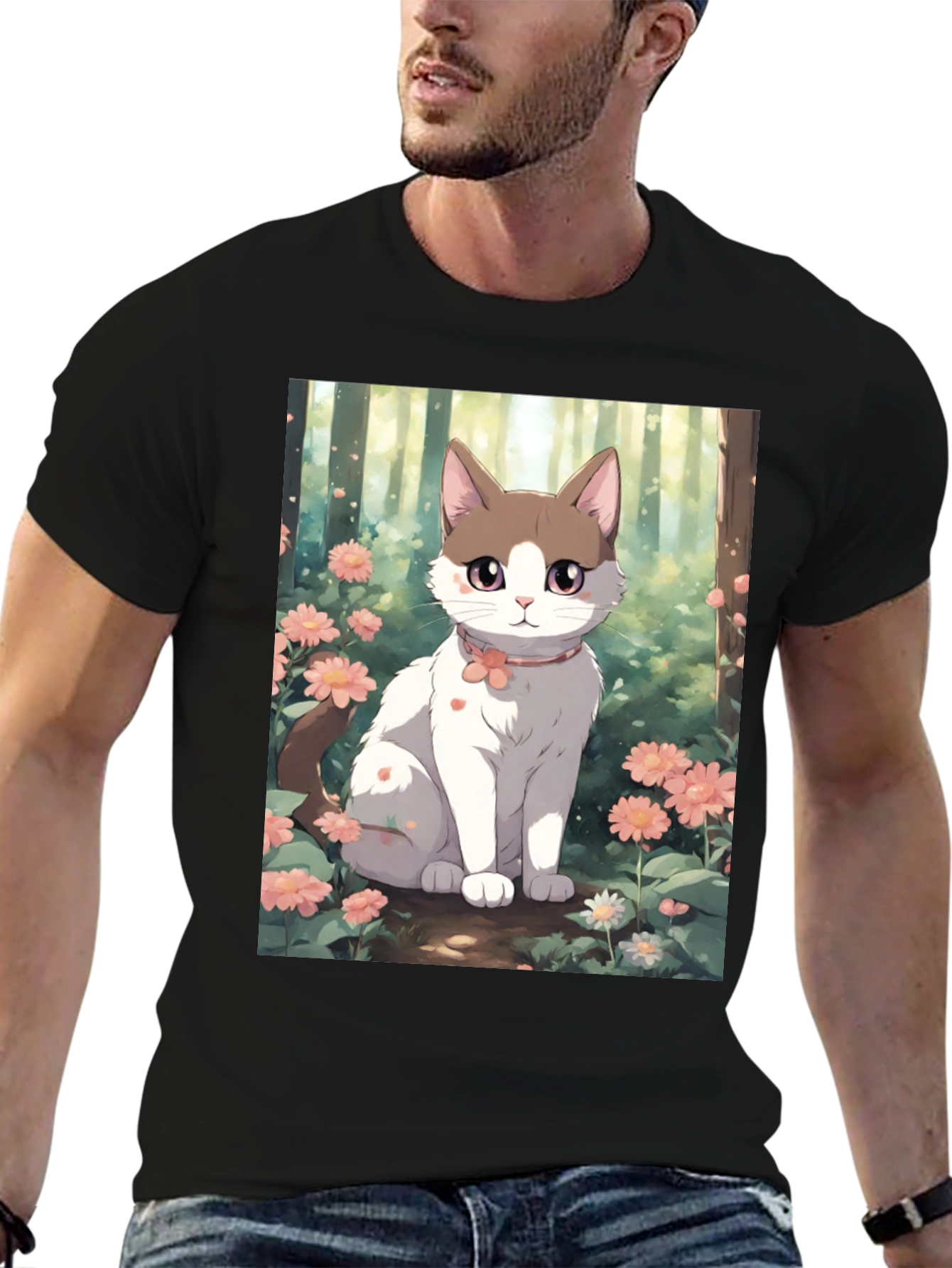 Anime Cat Floral T-Shirt