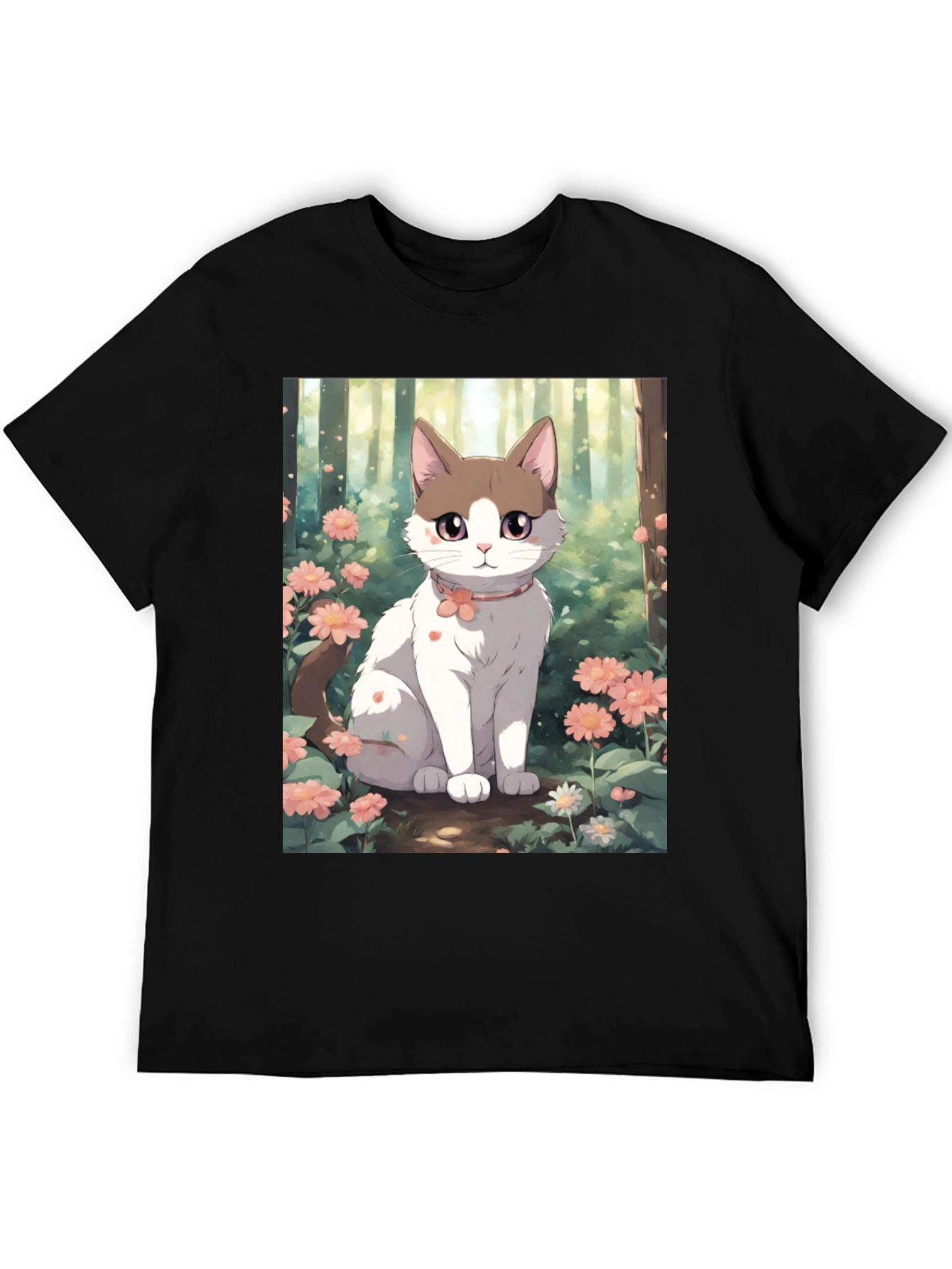 Anime Cat Floral T-Shirt