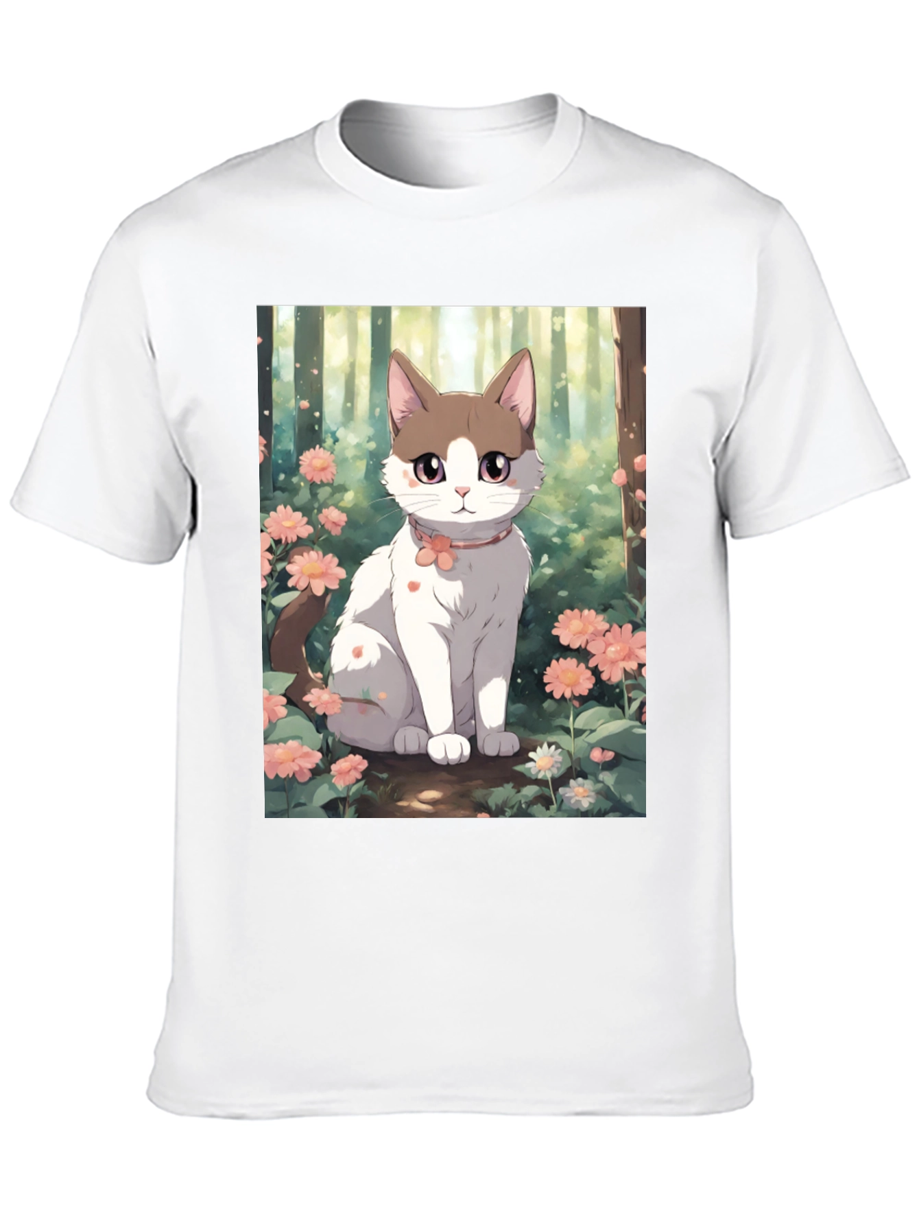 Anime Cat Floral T-Shirt