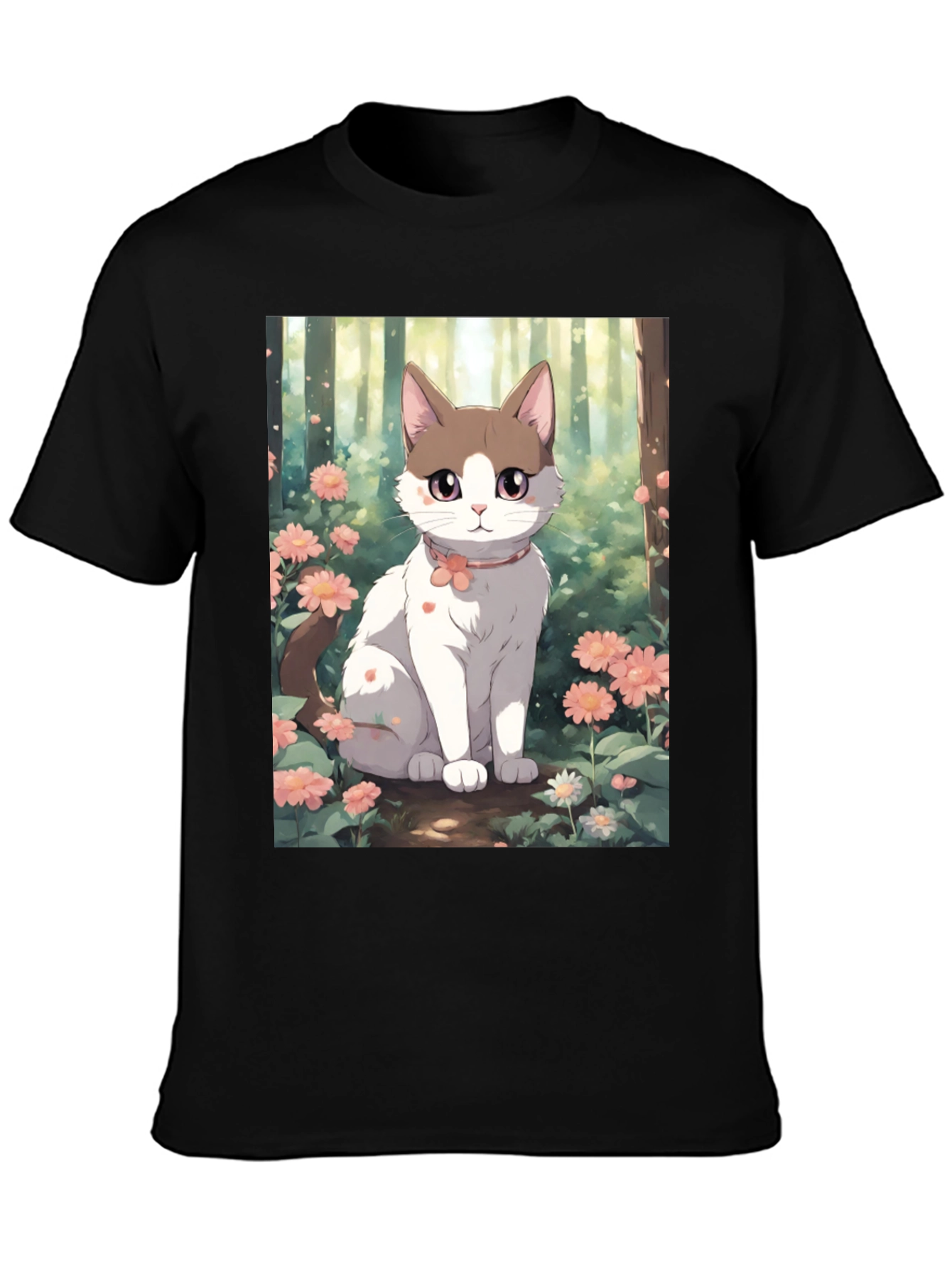 Anime Cat Floral T-Shirt