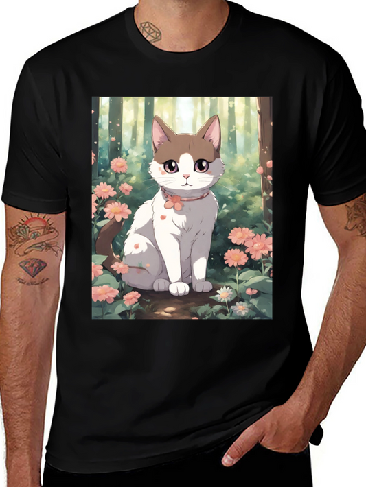 Anime Cat Floral T-Shirt