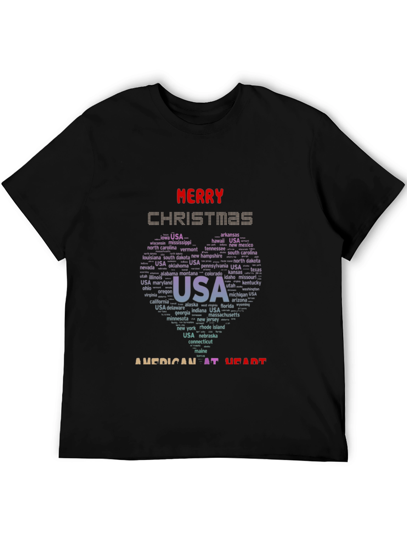 American At Heart Christmas USA States T-Shirt