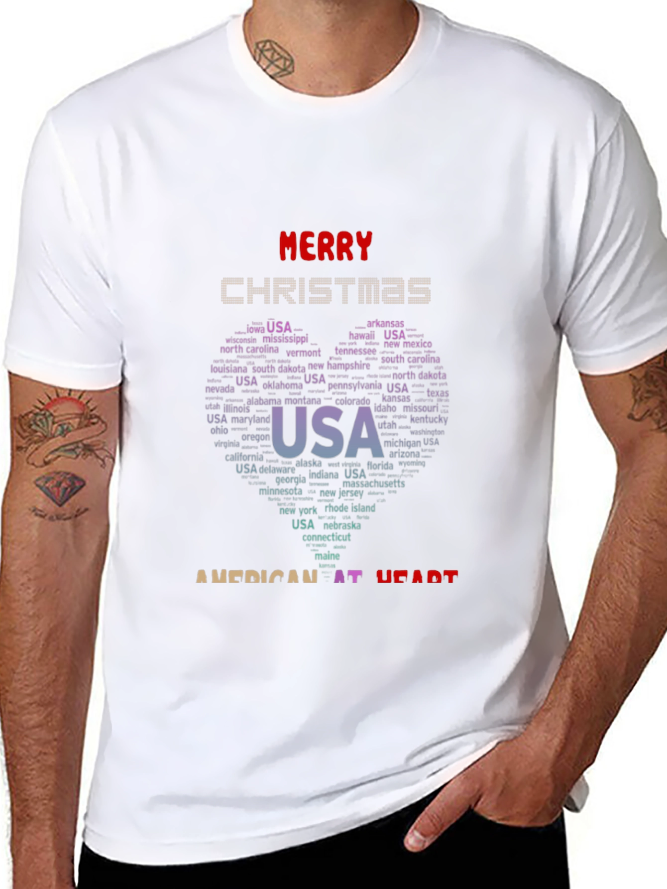 American At Heart Christmas USA States T-Shirt