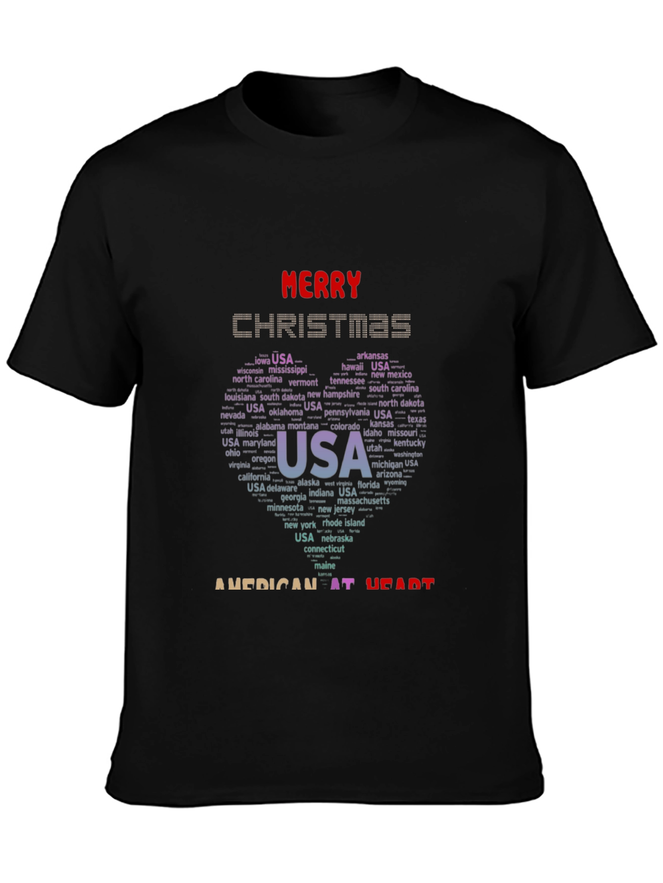 American At Heart Christmas USA States T-Shirt