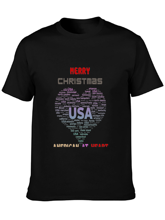 American At Heart Christmas USA States T-Shirt