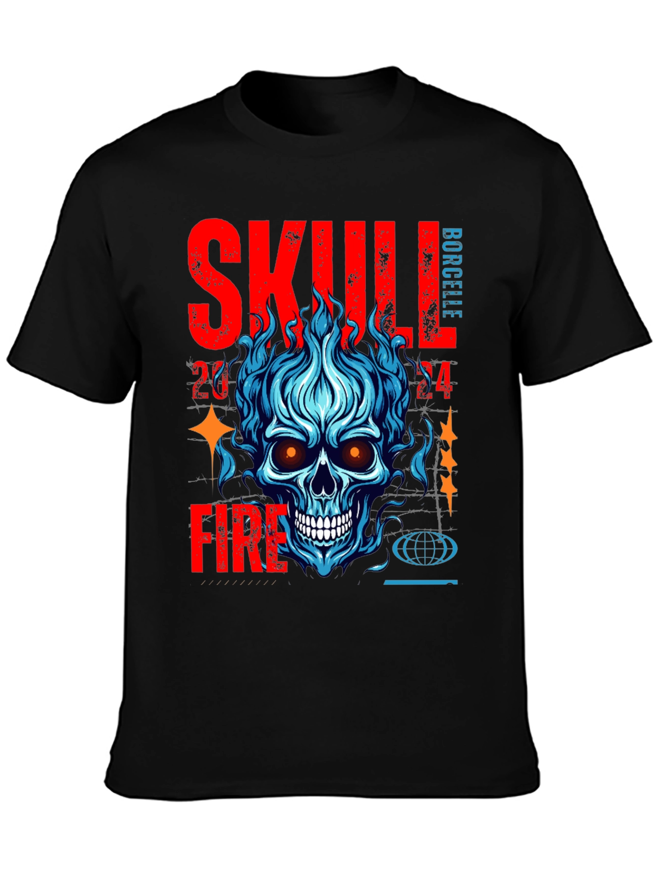 Skull Fire Graphic Print T-Shirt
