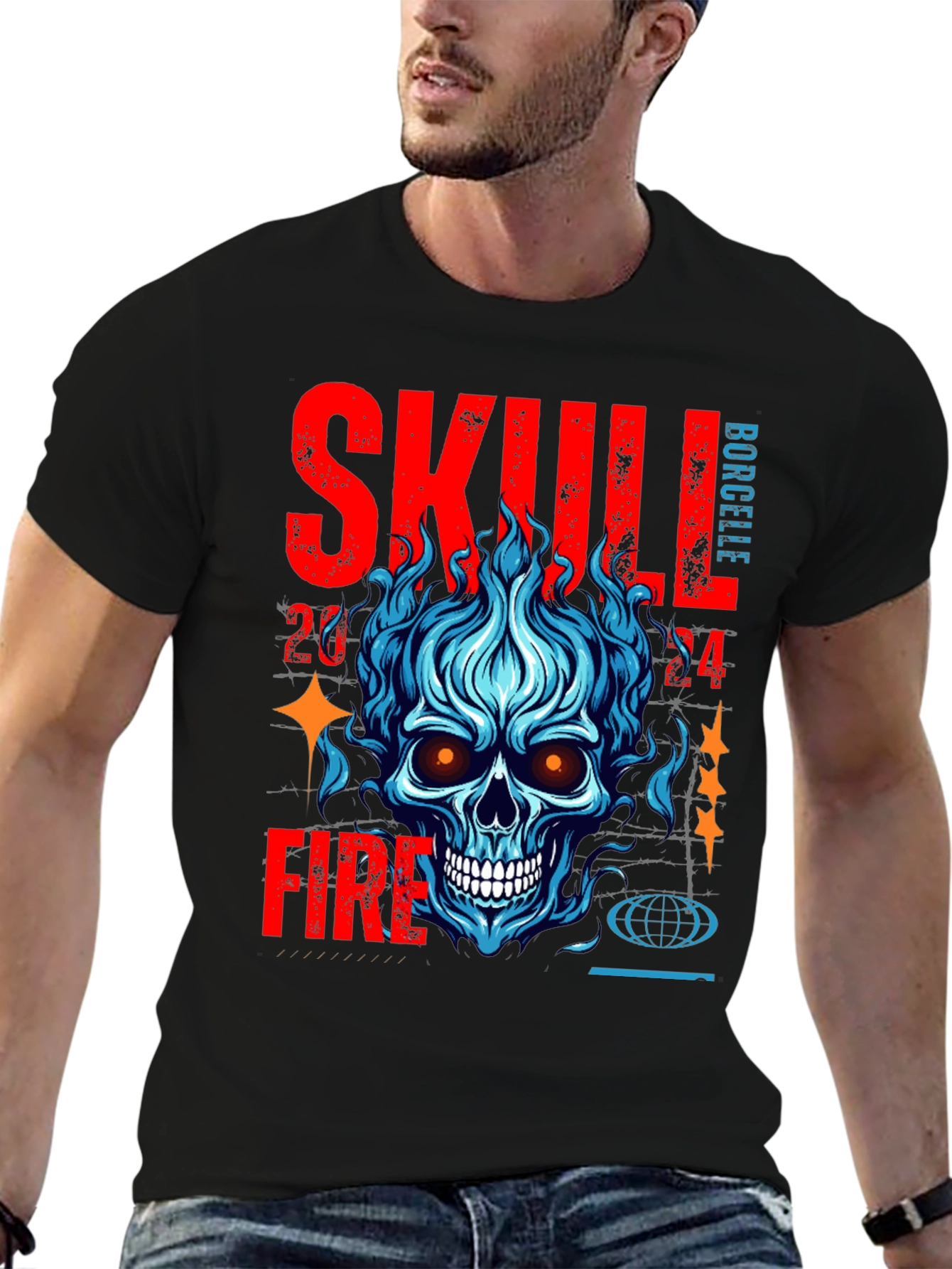 Skull Fire Graphic Print T-Shirt