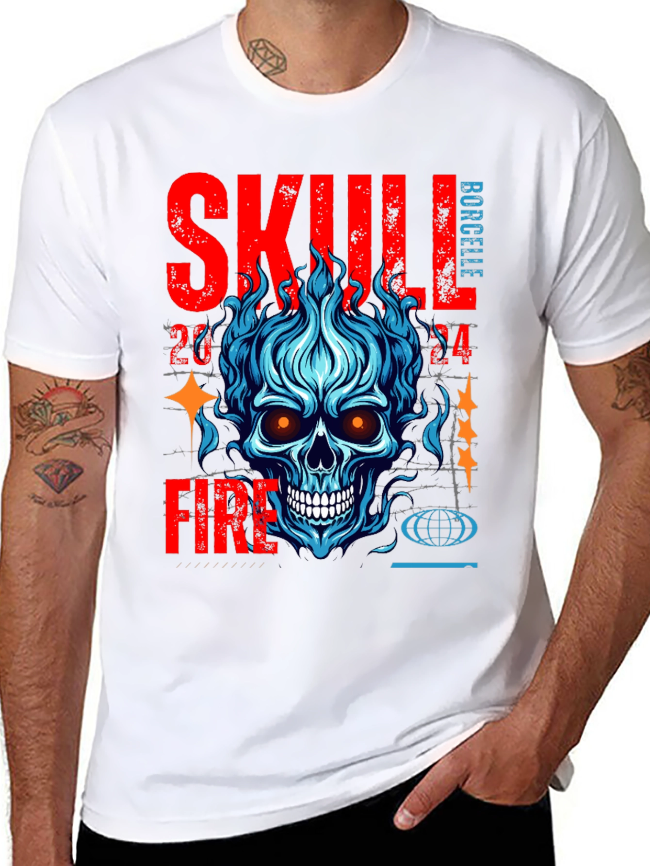Skull Fire Graphic Print T-Shirt